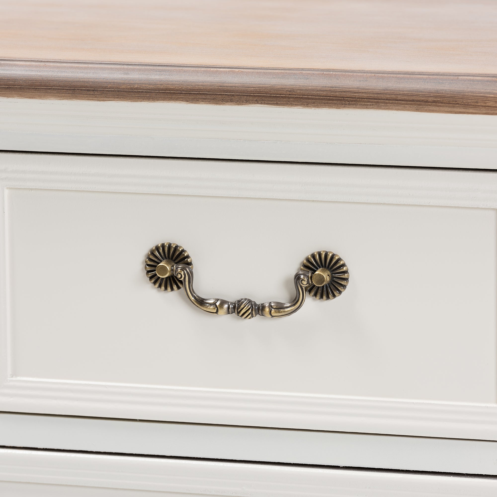 Amalie Antique French Country Cottage Two-Tone White and Oak Finished 4-Drawer Accent Storage Cabinet