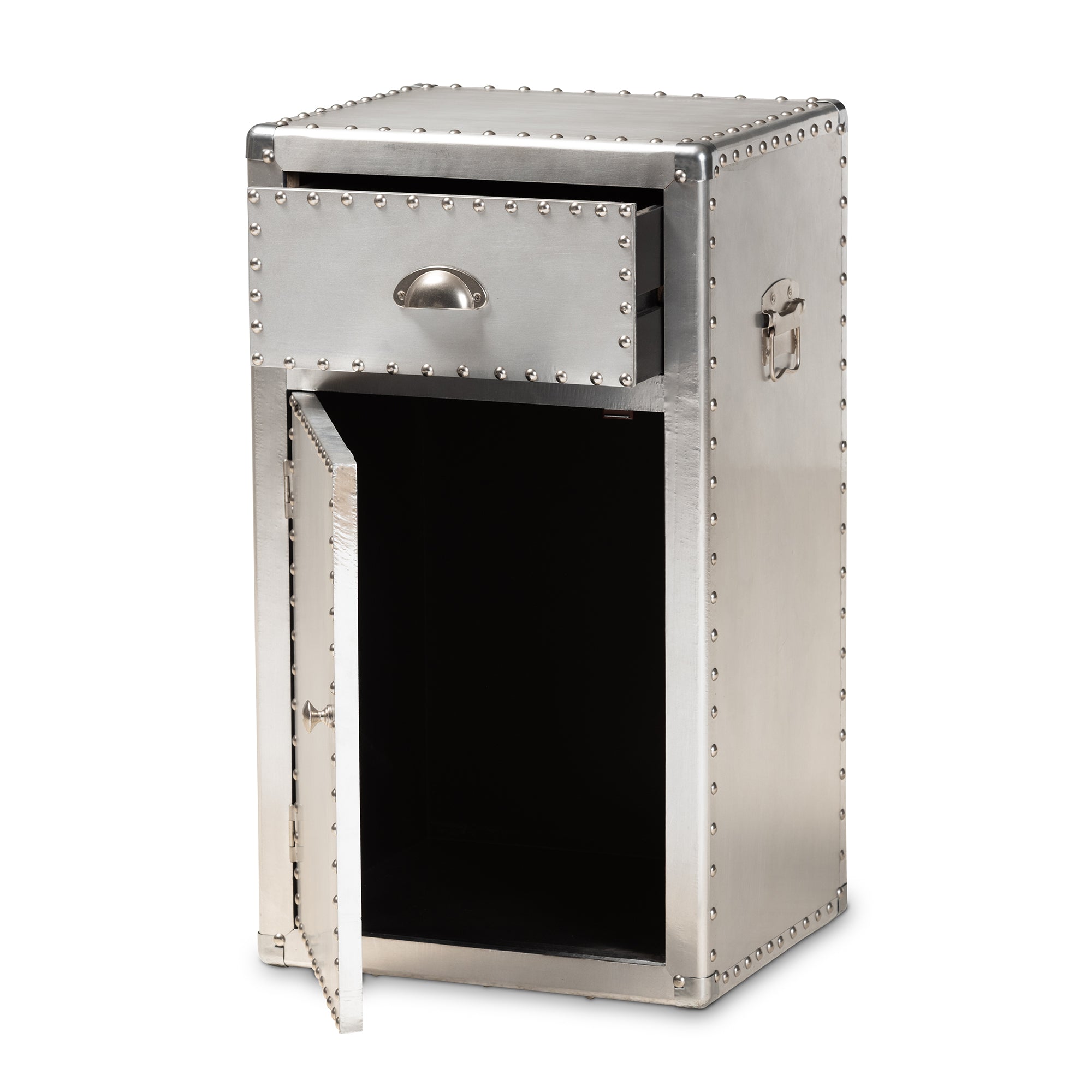 Serge French Industrial Silver Metal 1-Door Accent Storage Cabinet