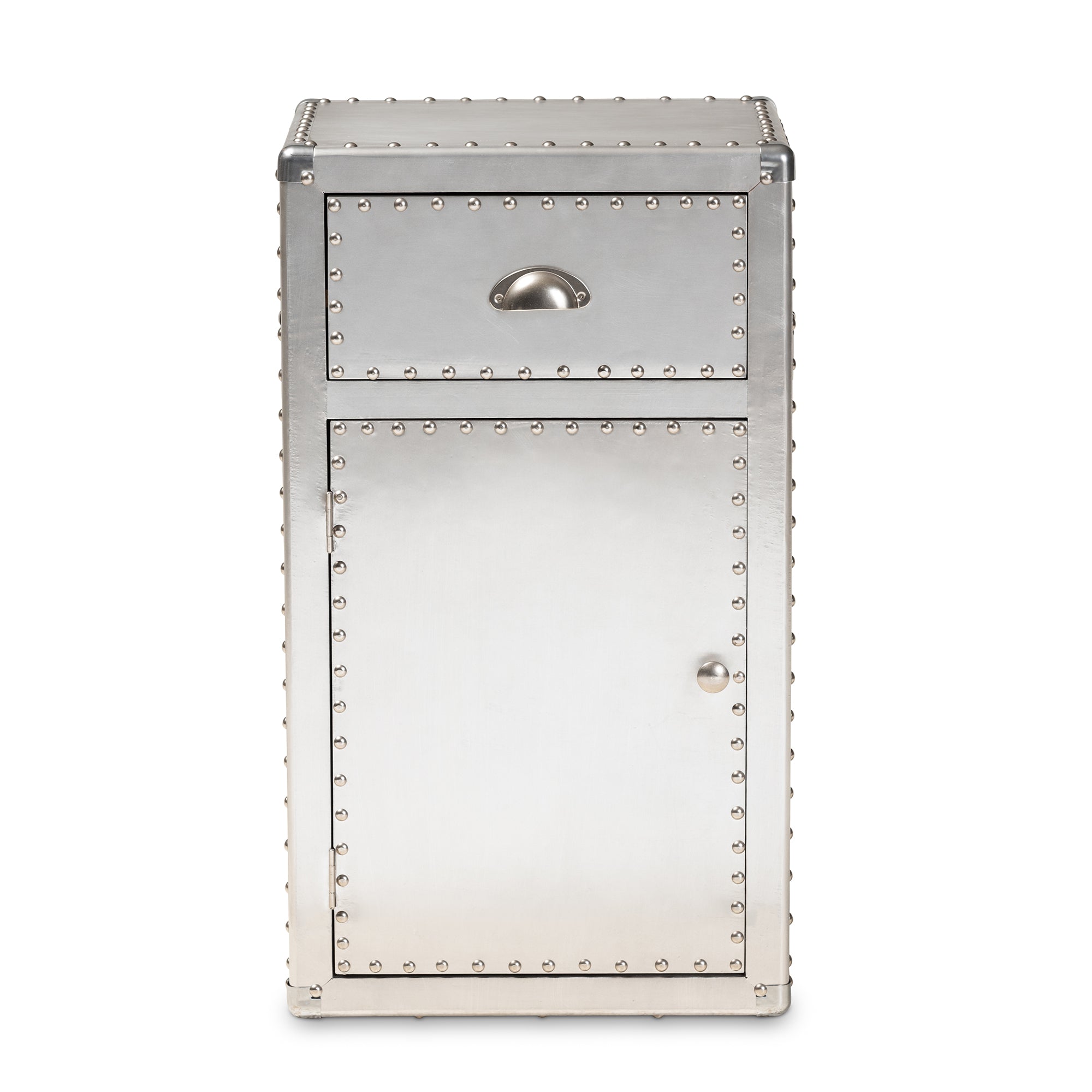Serge French Industrial Silver Metal 1-Door Accent Storage Cabinet