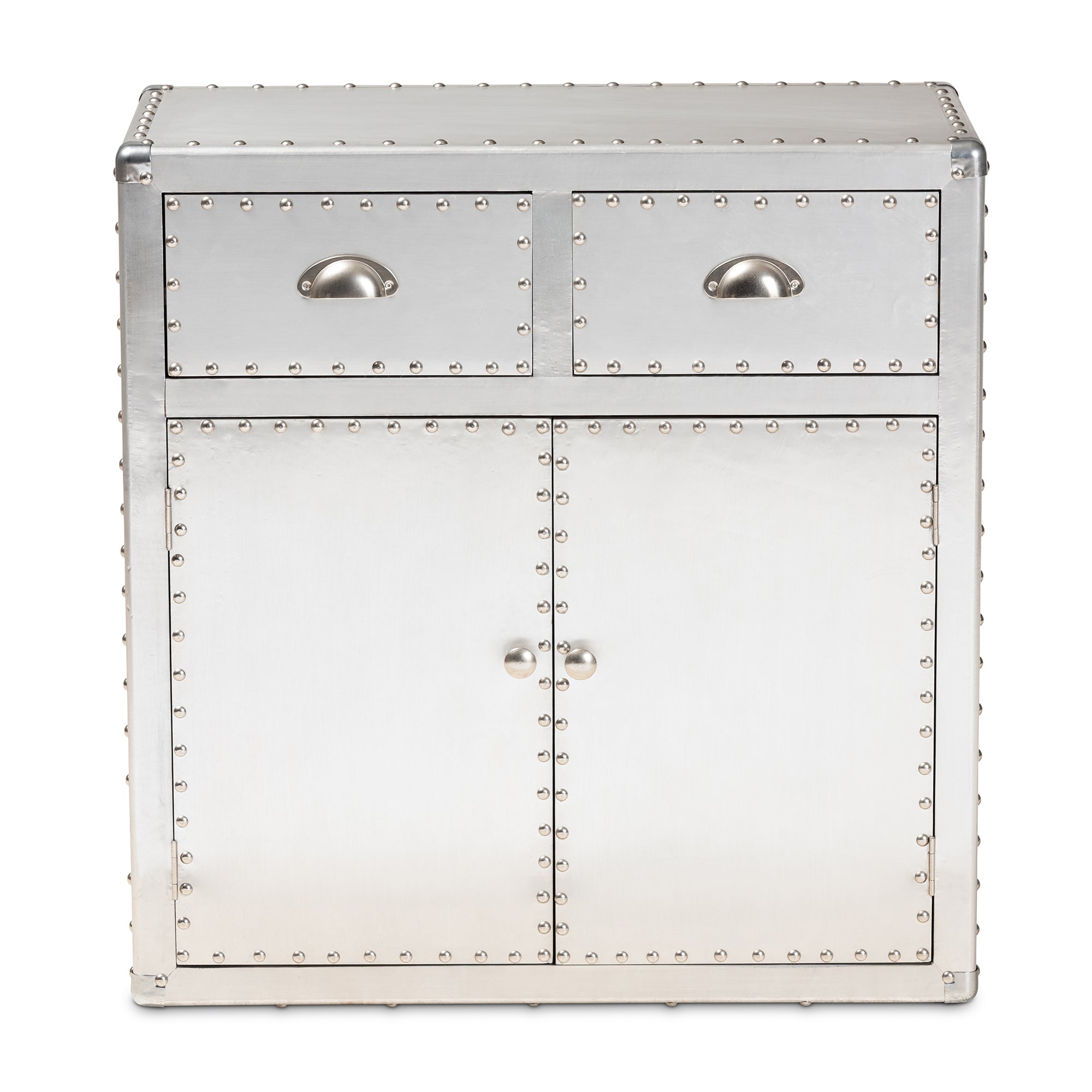 Serge French Industrial Silver Metal 2-Door Accent Storage Cabinet