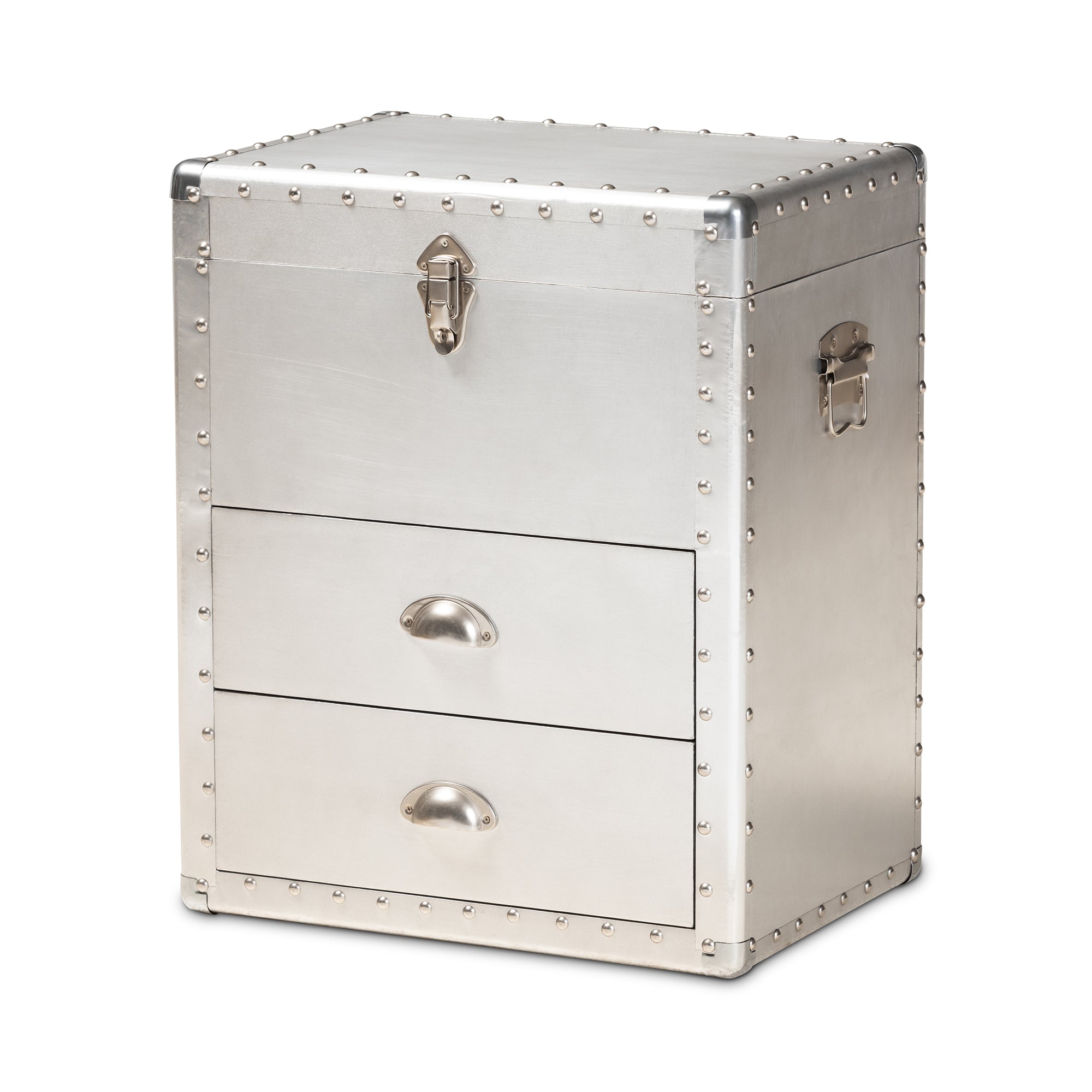 Serge French Industrial Silver Metal 2-Drawer Accent Storage Cabinet