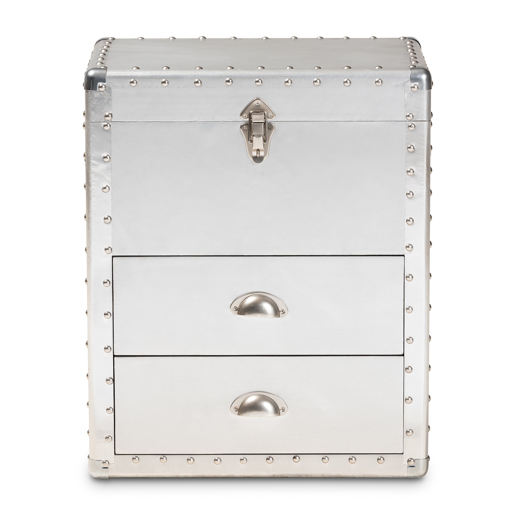 Serge French Industrial Silver Metal 2-Drawer Accent Storage Cabinet