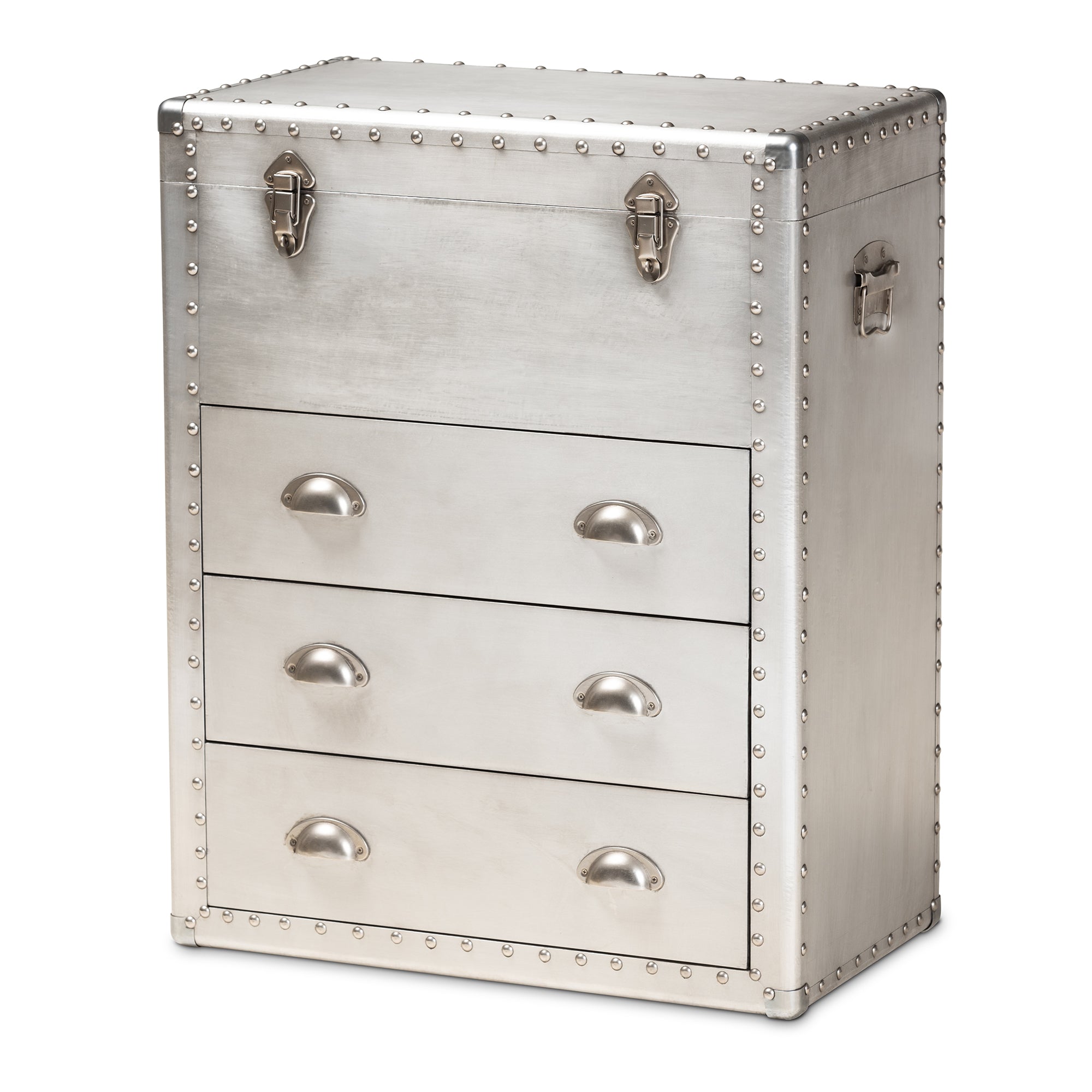 Serge French Industrial Silver Metal 3-Drawer Accent Storage Cabinet