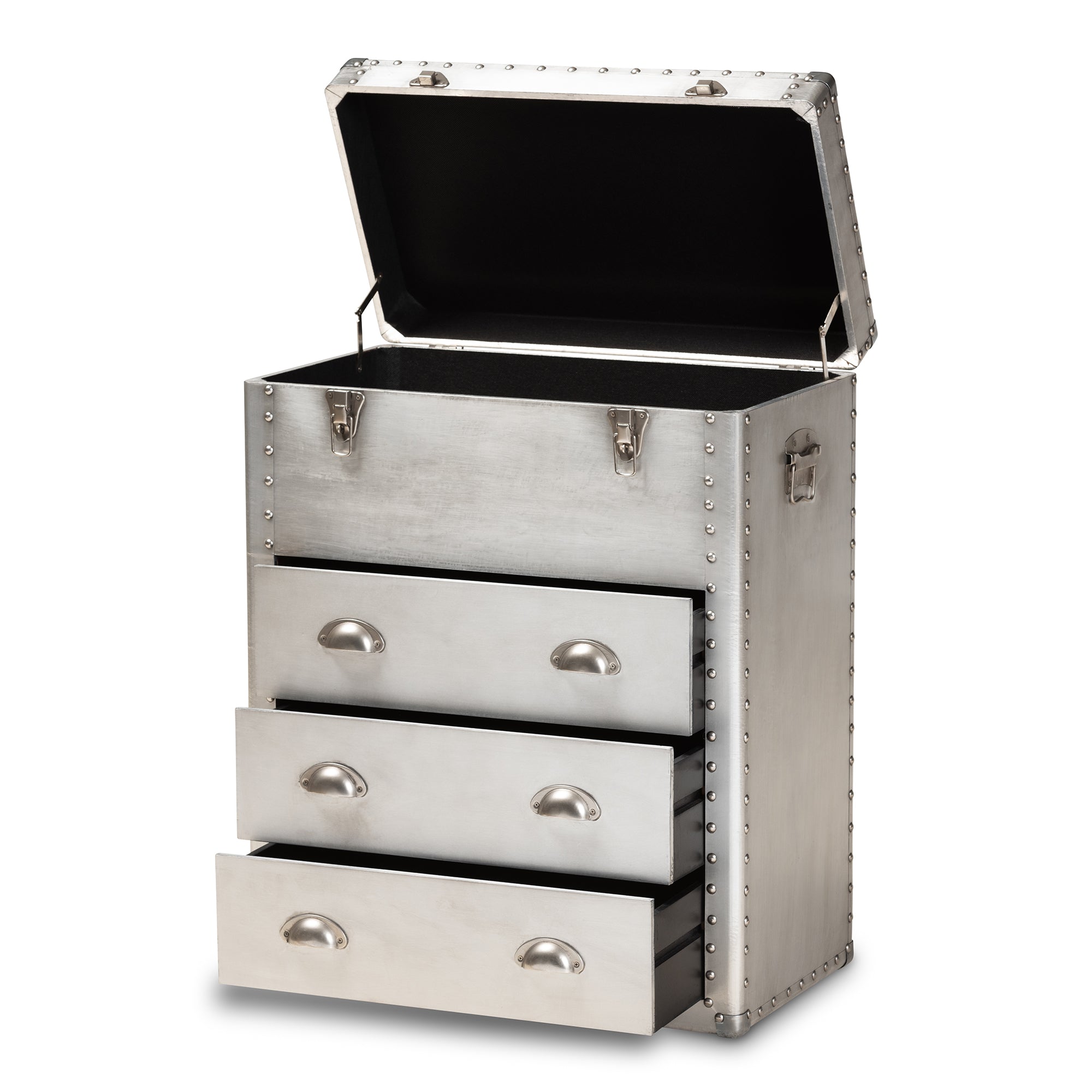 Serge French Industrial Silver Metal 3-Drawer Accent Storage Cabinet