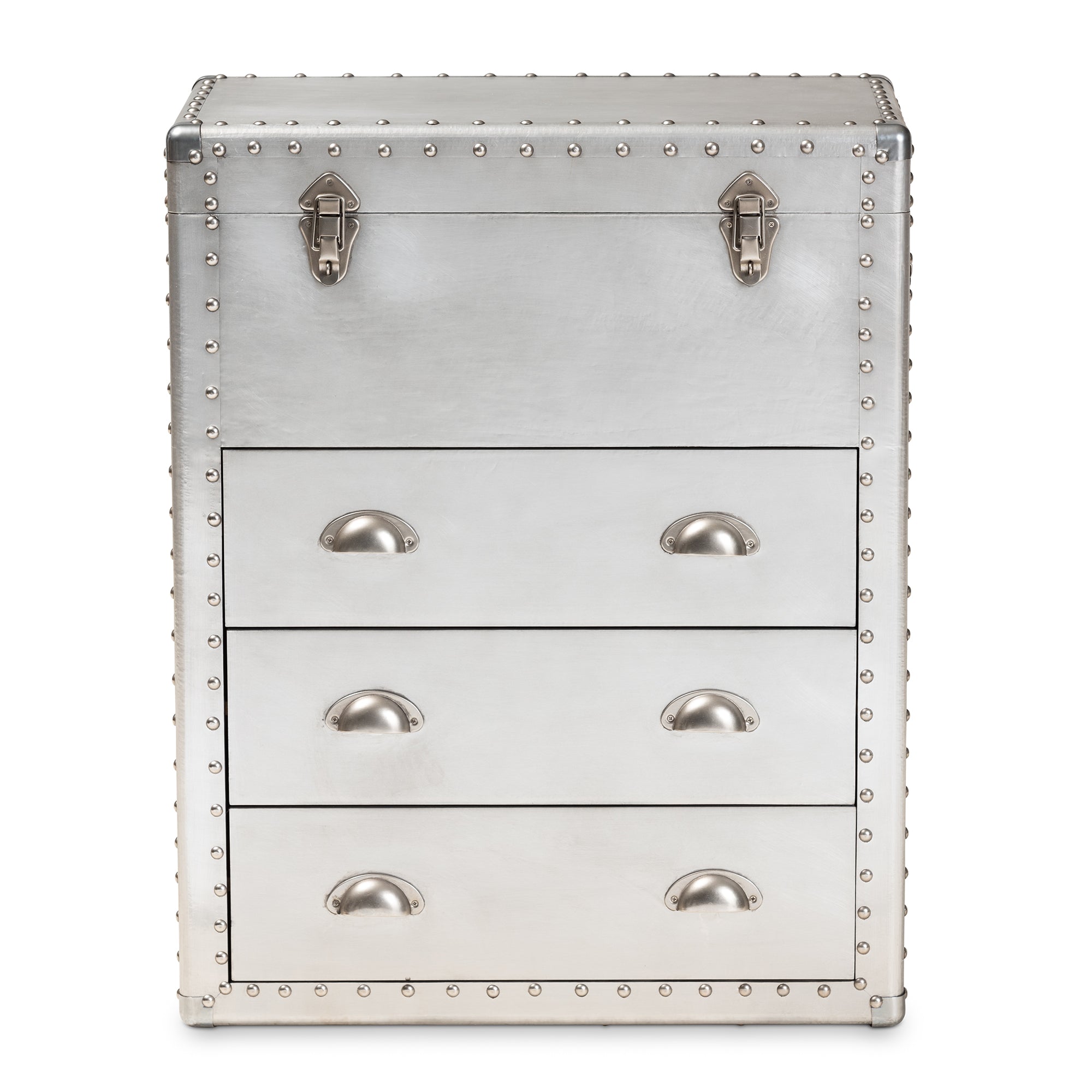 Serge French Industrial Silver Metal 3-Drawer Accent Storage Cabinet