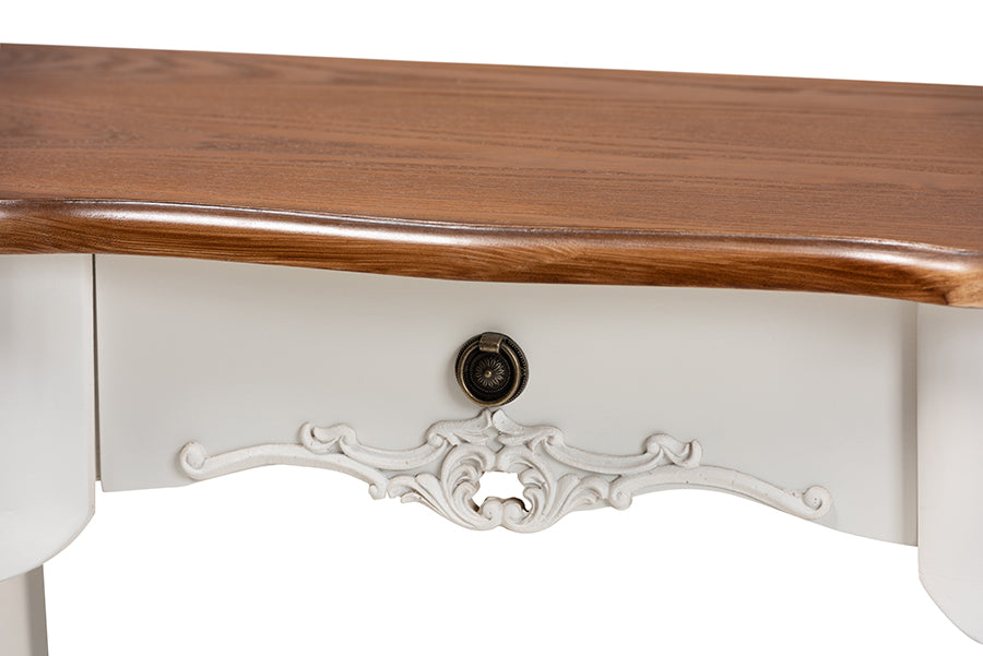 Sophie Classic Traditional French Country White and Brown Finished Small 3-Drawer Wood Console Table
