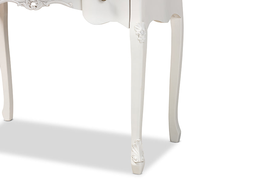 Sophie Classic Traditional French Country White and Brown Finished Small 3-Drawer Wood Console Table
