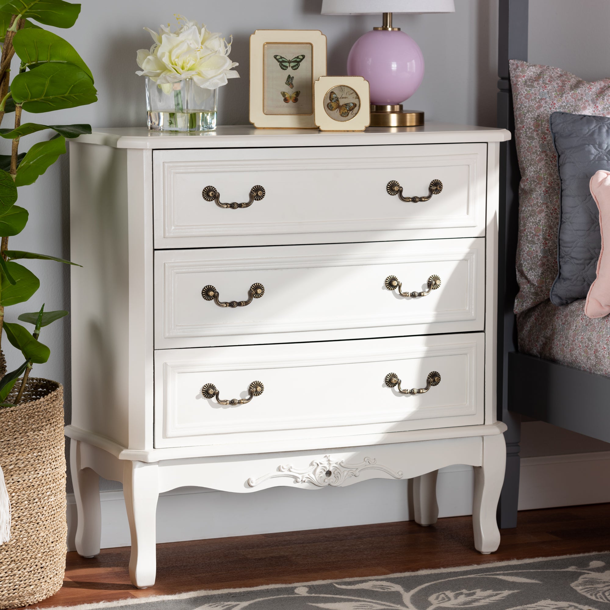 Gabrielle Traditional French Country Provincial White-Finished 3-Drawer Wood Storage Cabinet