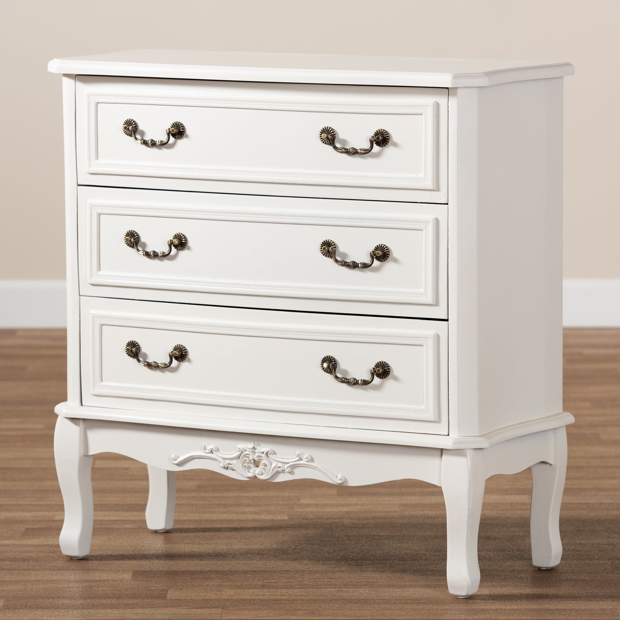 Gabrielle Traditional French Country Provincial White-Finished 3-Drawer Wood Storage Cabinet