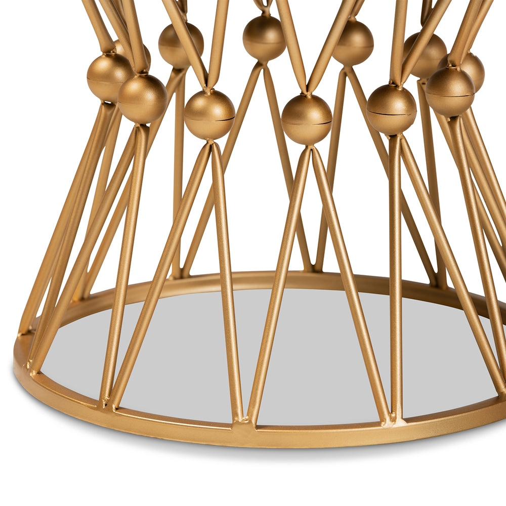 Leonie  and  White Faux Fur Upholstered Gold Finished Metal Ottoman