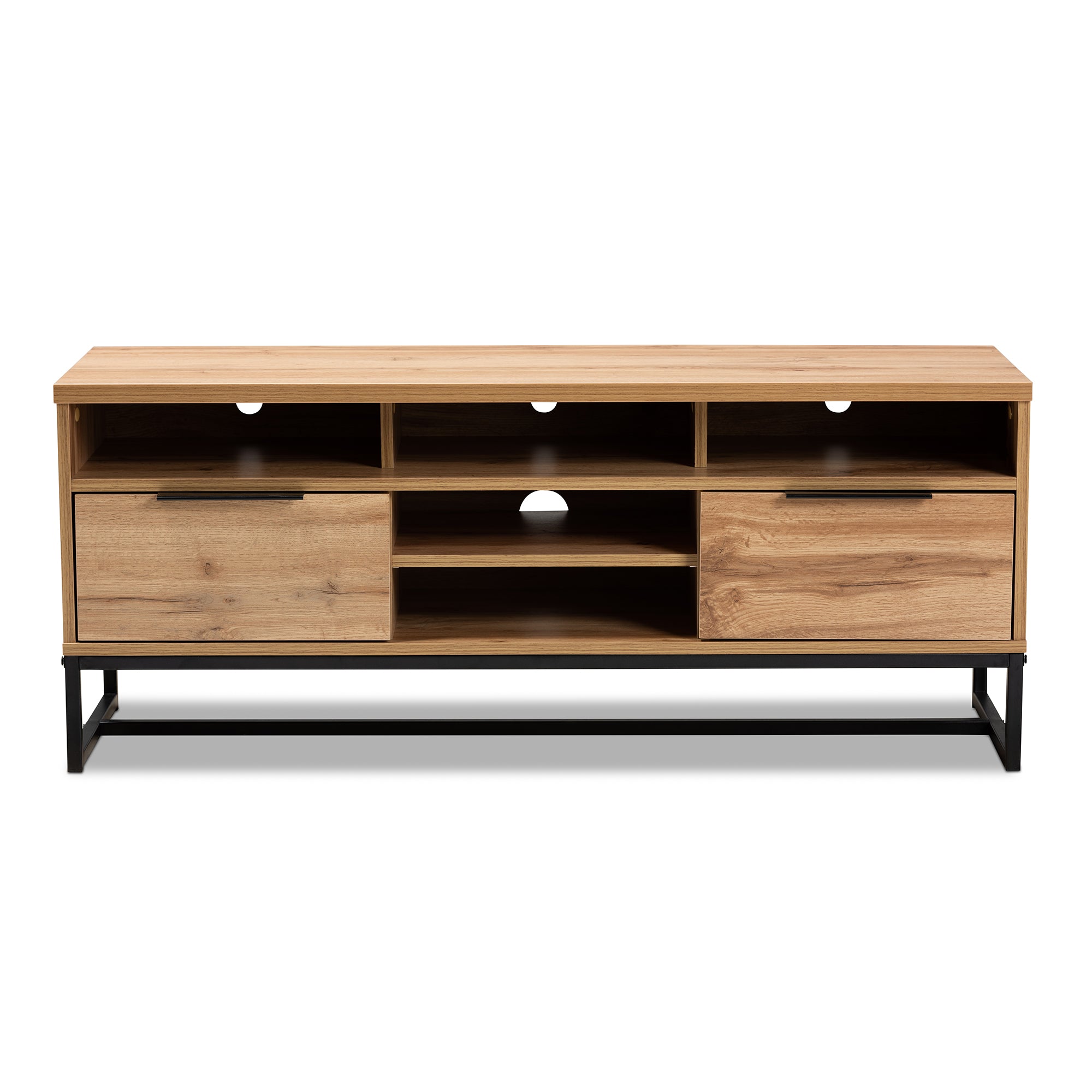 Reid Modern and Contemporary Industrial Oak Finished Wood and Black Metal 2-Drawer TV Stand