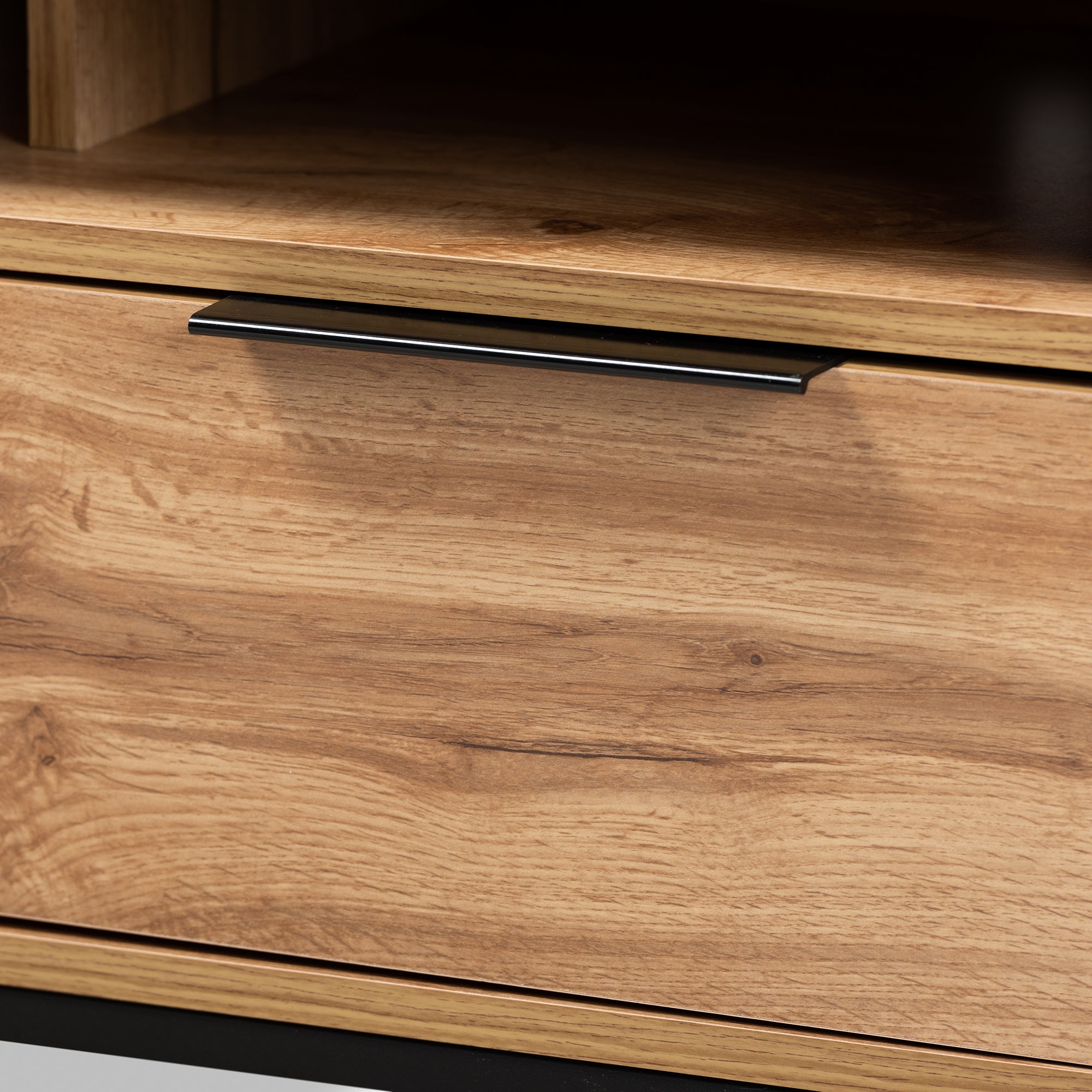 Reid Modern and Contemporary Industrial Oak Finished Wood and Black Metal 2-Drawer TV Stand
