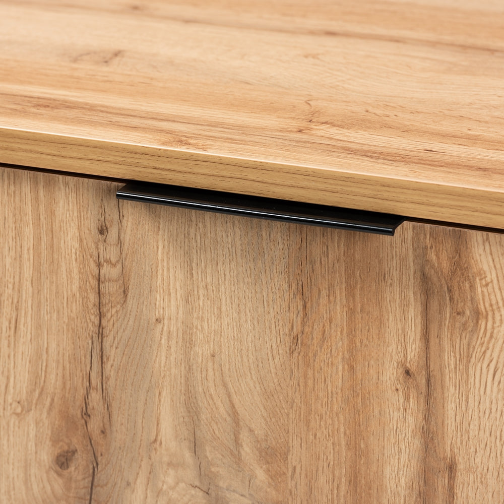 Reid Modern and Contemporary Industrial Oak Finished Wood and Black Metal 3-Drawer Sideboard Buffet