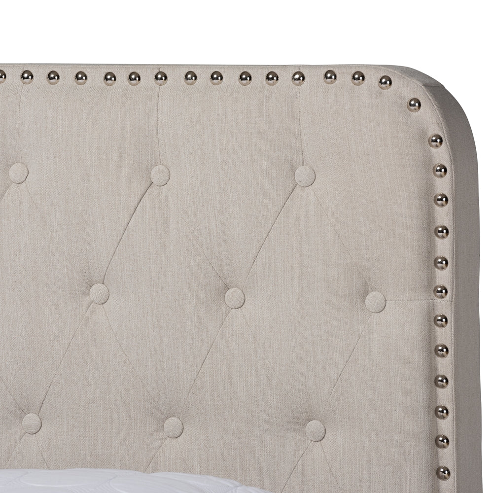 Annalisa Beige Fabric Upholstered Button Tufted King Size Panel Bed