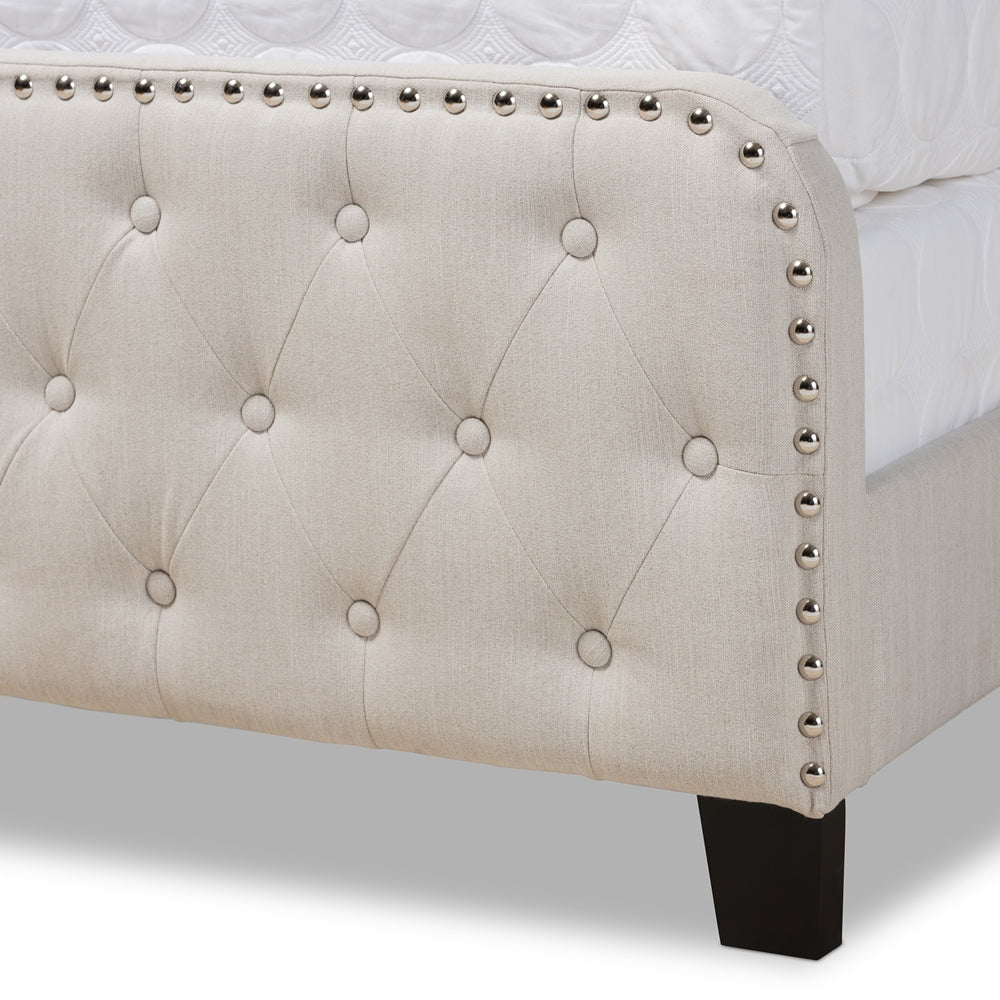 Annalisa Beige Fabric Upholstered Button Tufted King Size Panel Bed