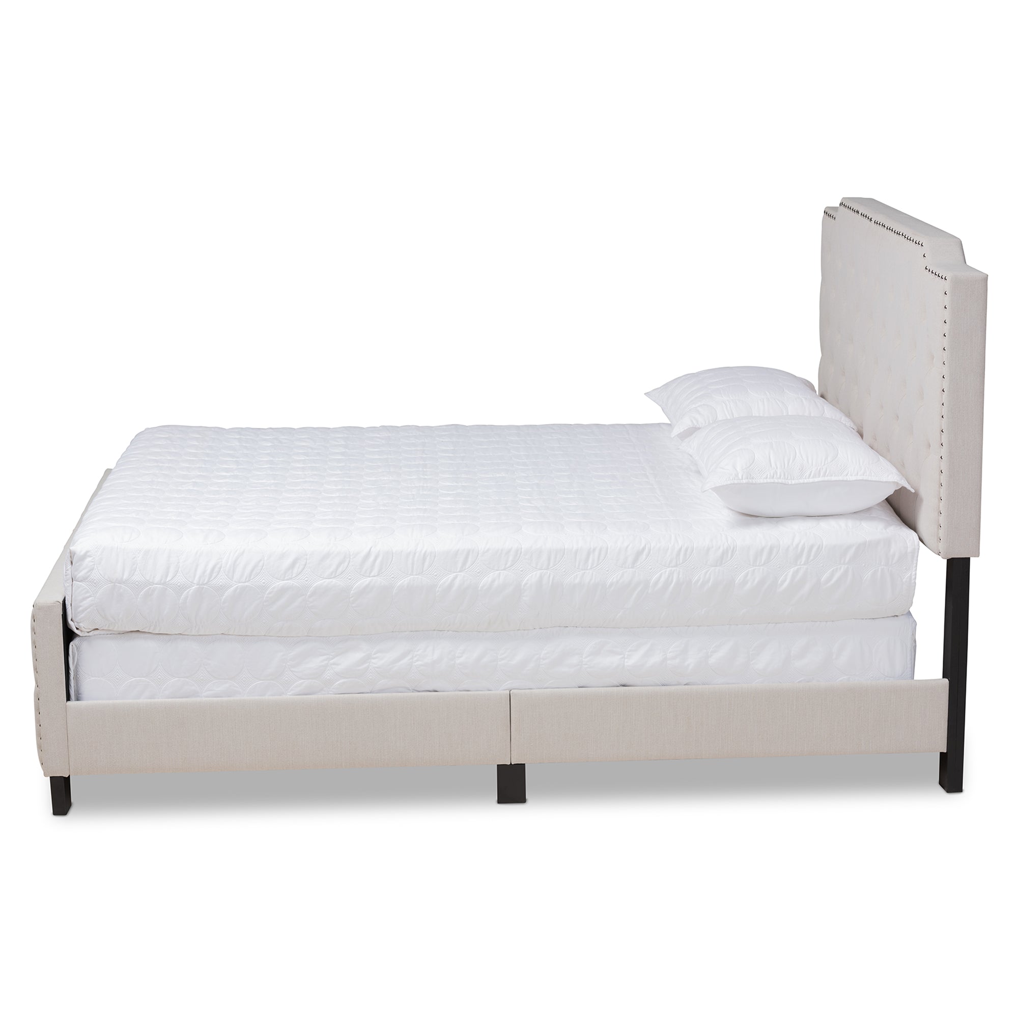 Marion Beige Fabric Upholstered Button Tufted King Size Panel Bed
