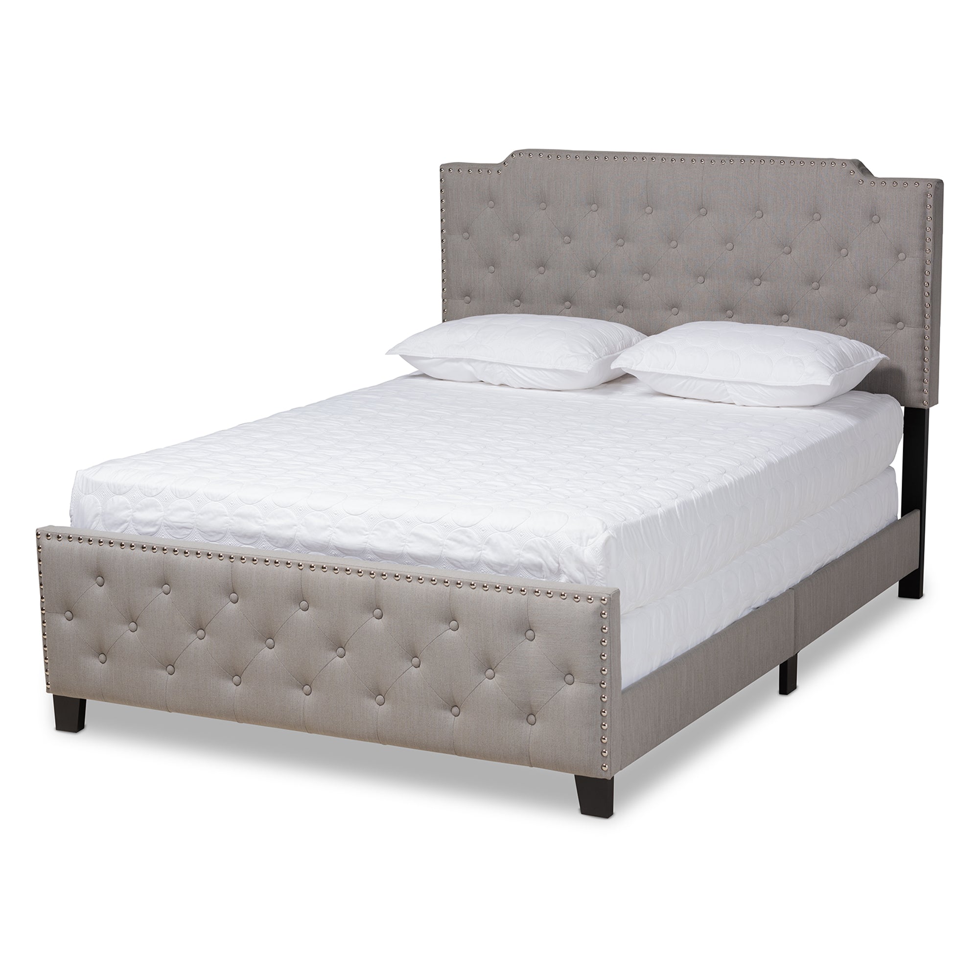 Marion Modern Transitional Grey Fabric Upholstered Button Tufted Queen Size Panel Bed