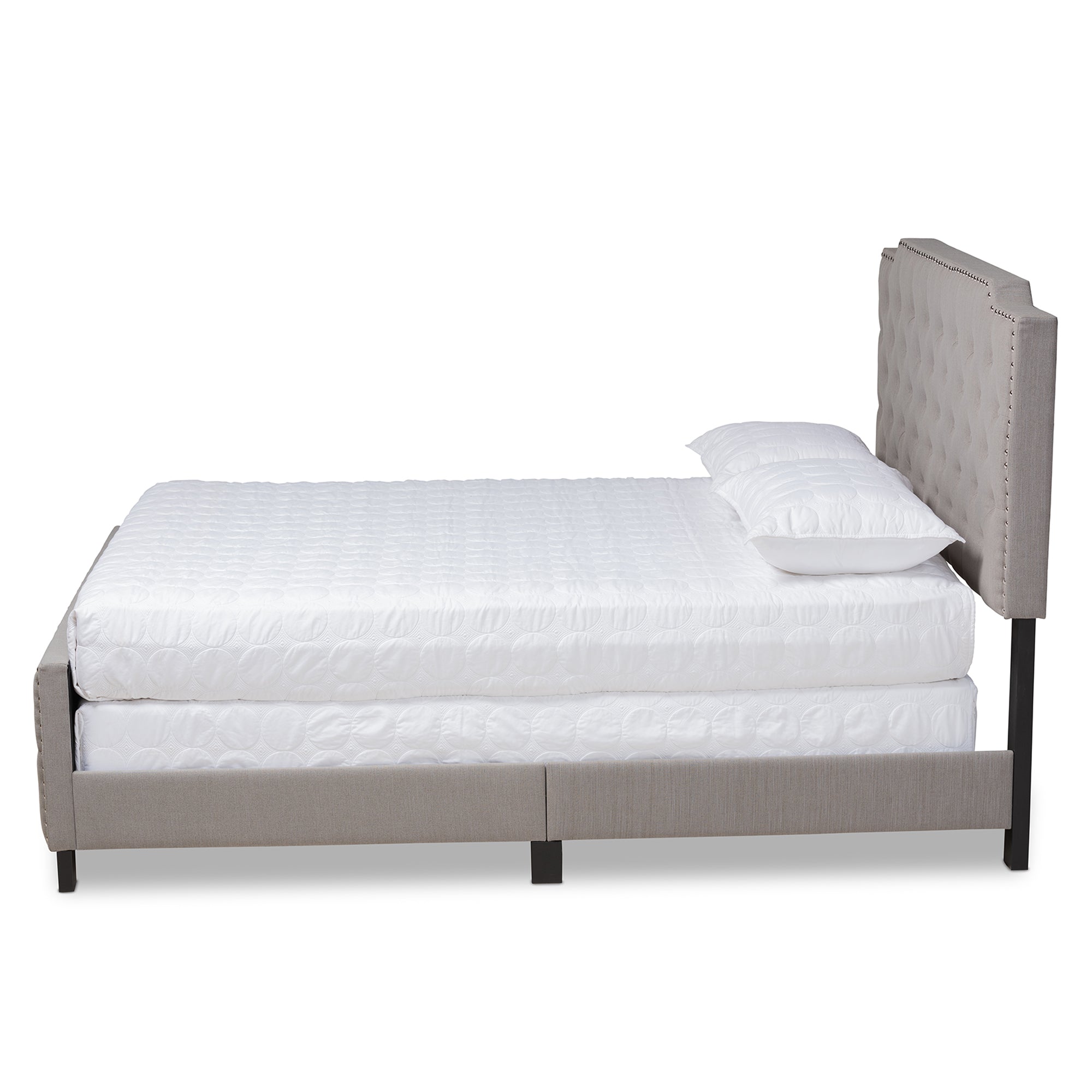 Marion Modern Transitional Grey Fabric Upholstered Button Tufted Queen Size Panel Bed