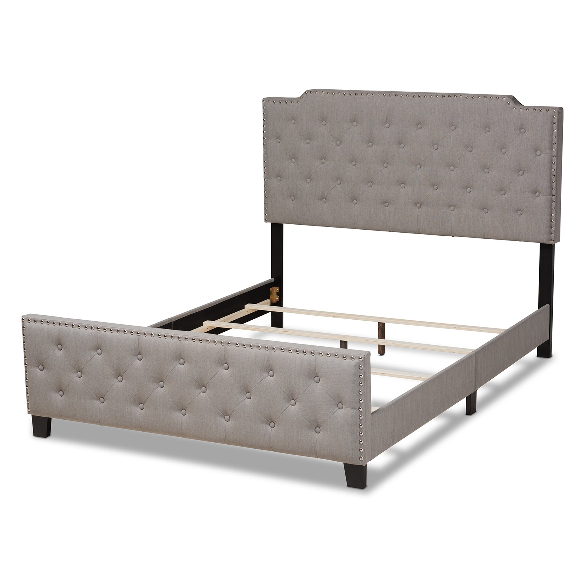 Marion Modern Transitional Grey Fabric Upholstered Button Tufted Queen Size Panel Bed