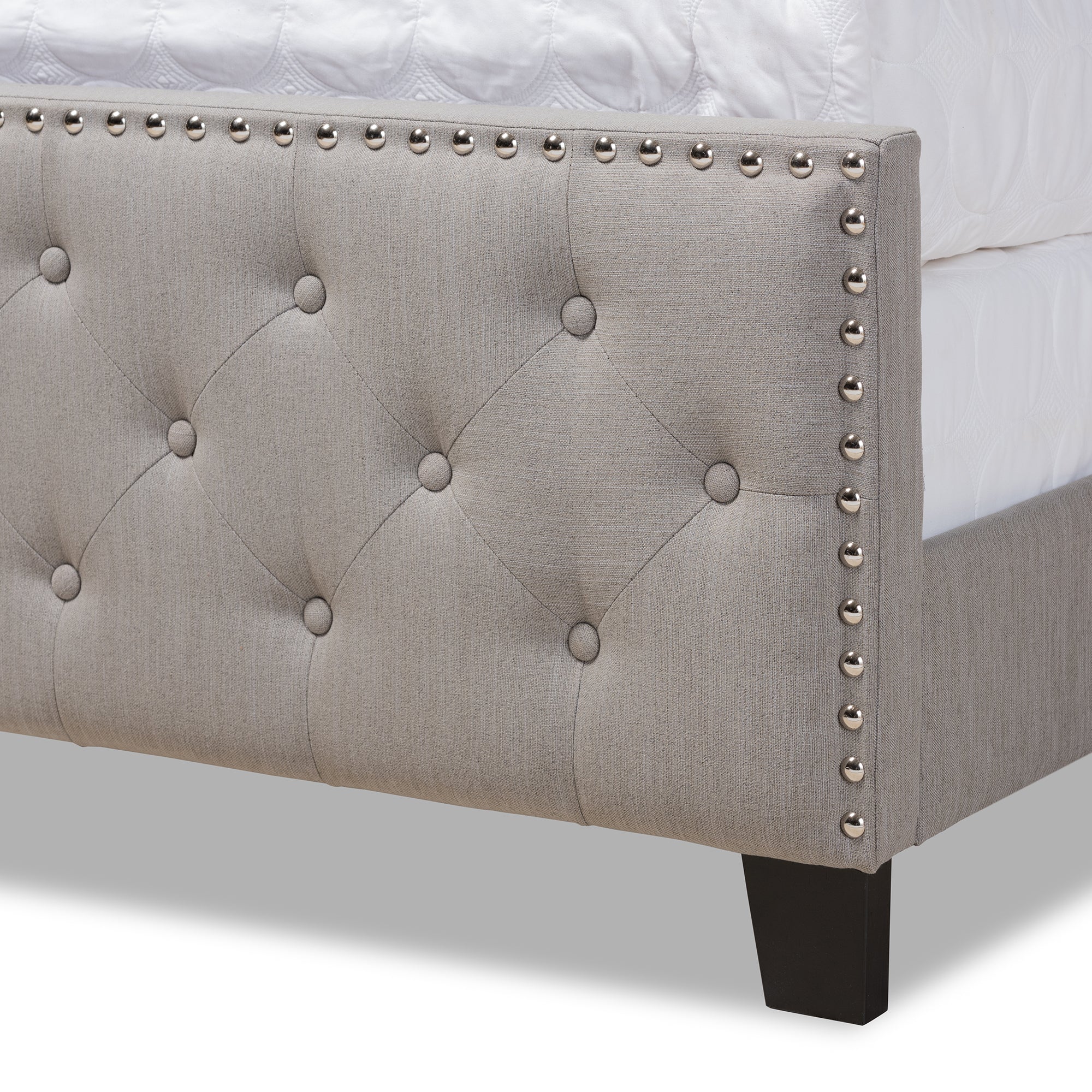 Marion Modern Transitional Grey Fabric Upholstered Button Tufted King Size Panel Bed