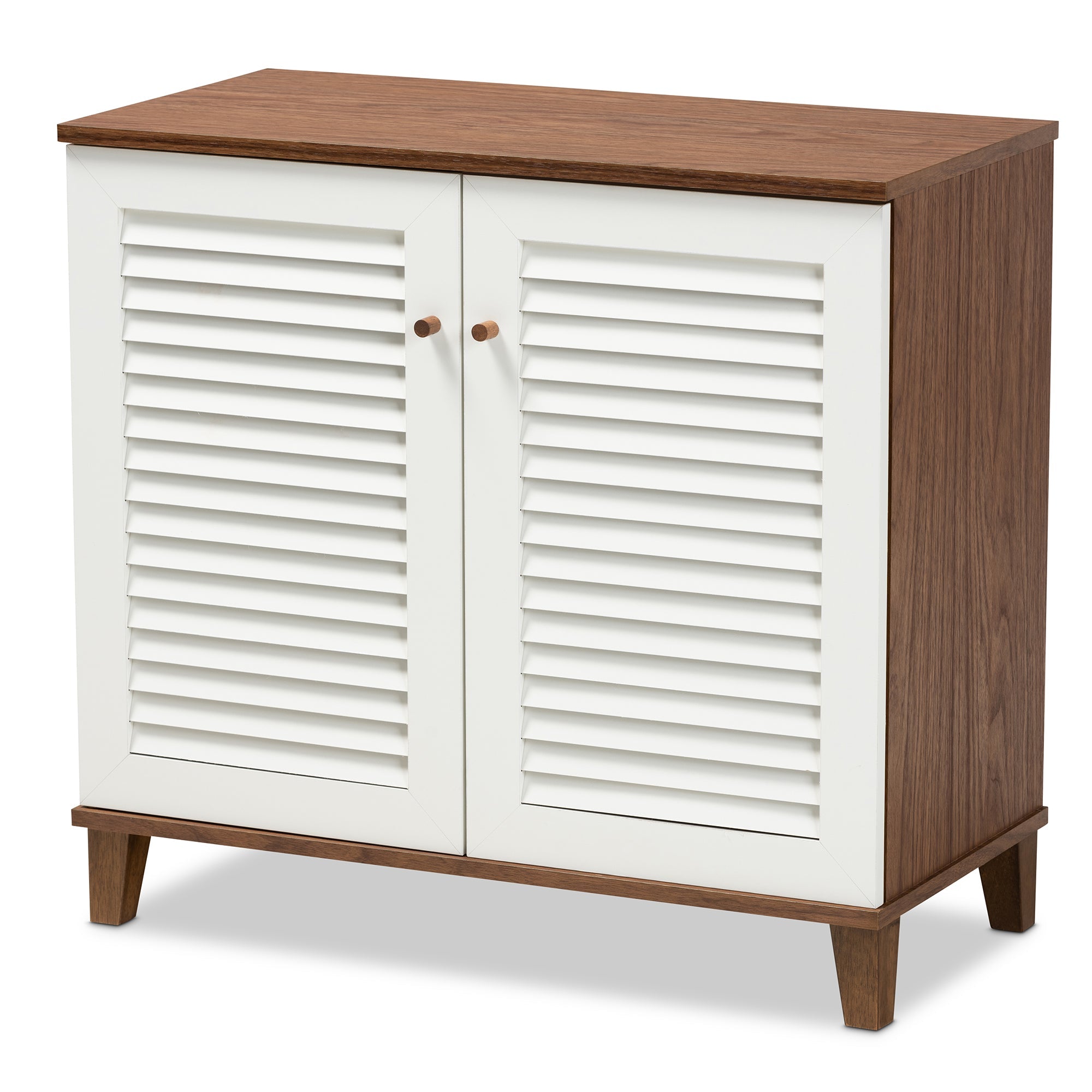 Coolidge Modern and Contemporary White and Walnut Finished 4-Shelf Wood Shoe Storage Cabinet