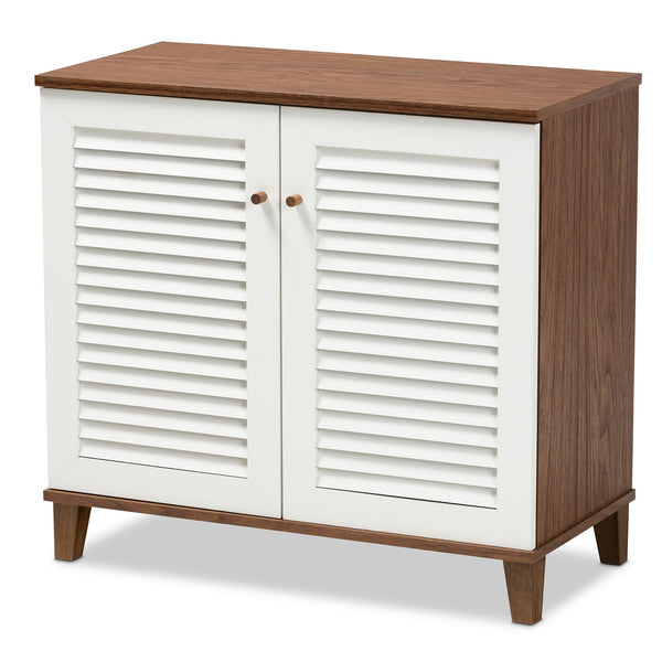 Coolidge Modern and Contemporary White and Walnut Finished 4-Shelf Wood Shoe Storage Cabinet