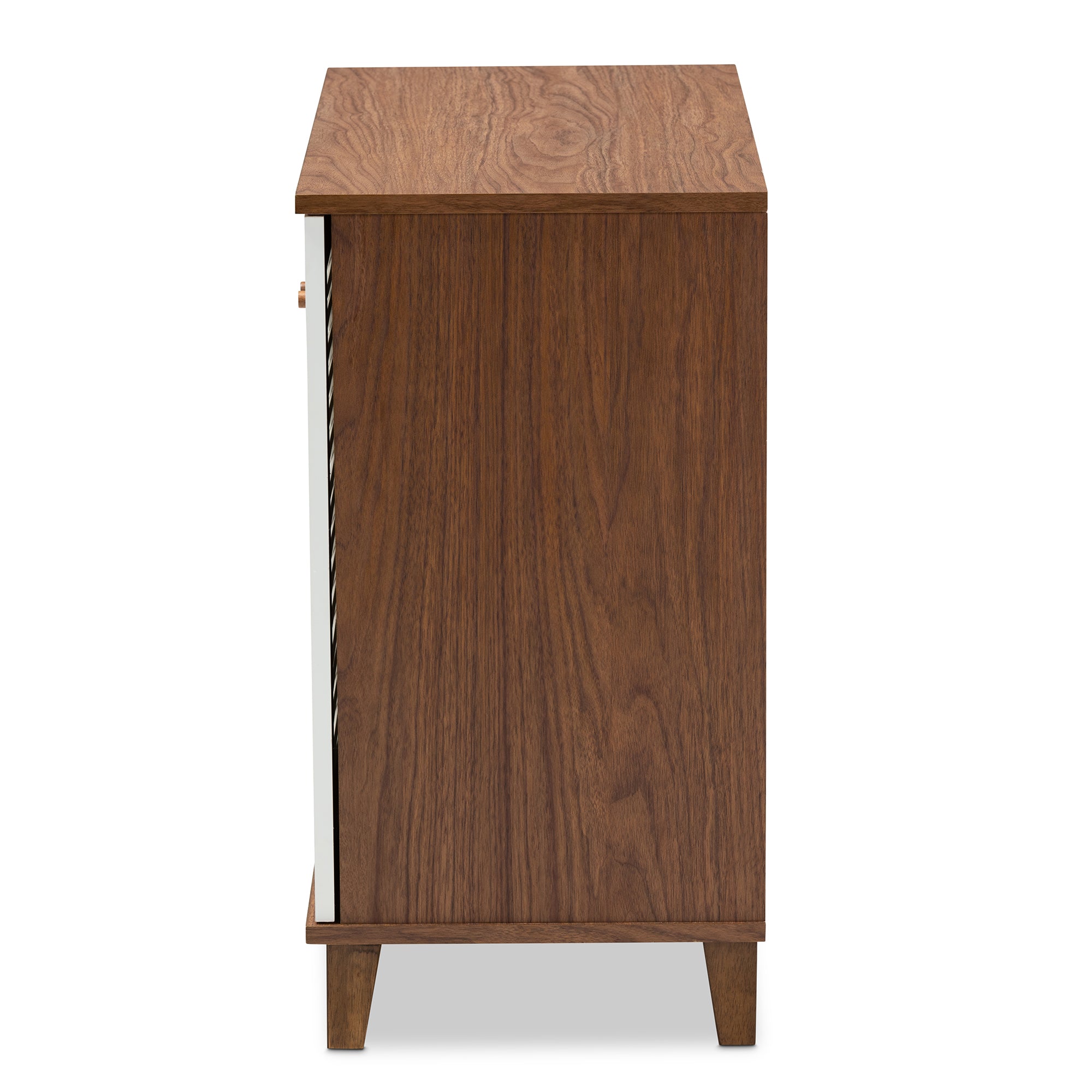 Coolidge Modern and Contemporary White and Walnut Finished 4-Shelf Wood Shoe Storage Cabinet