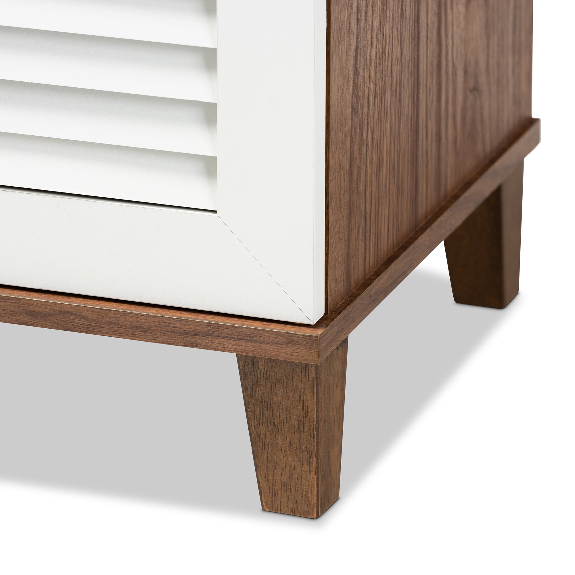Coolidge Modern and Contemporary White and Walnut Finished 4-Shelf Wood Shoe Storage Cabinet