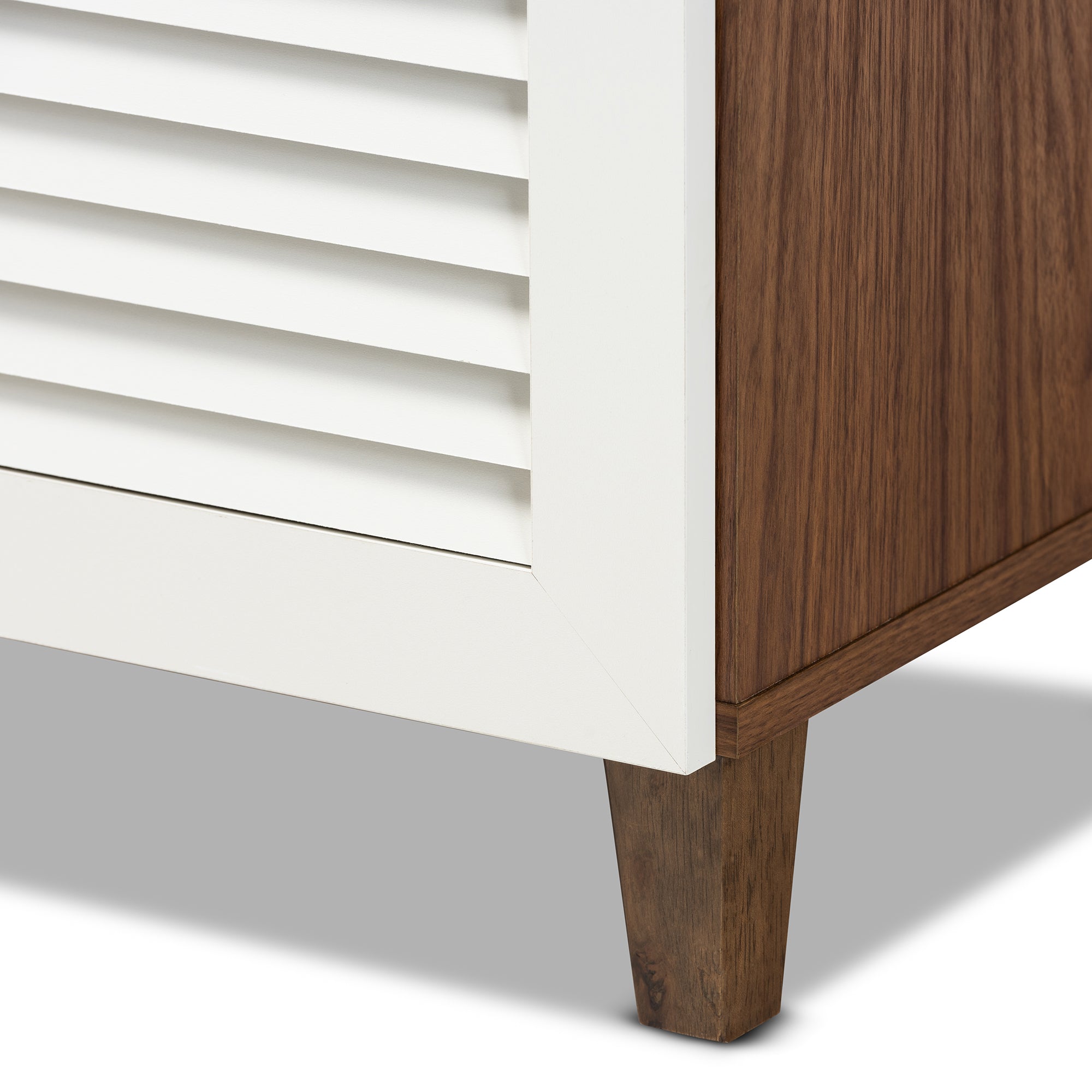 Coolidge Modern and Contemporary White and Walnut Finished 4-Shelf Wood Shoe Storage Cabinet with Drawer