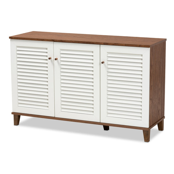 Coolidge Modern and Contemporary Walnut/White Finished 8-Shelf Wood Shoe Storage Cabinet