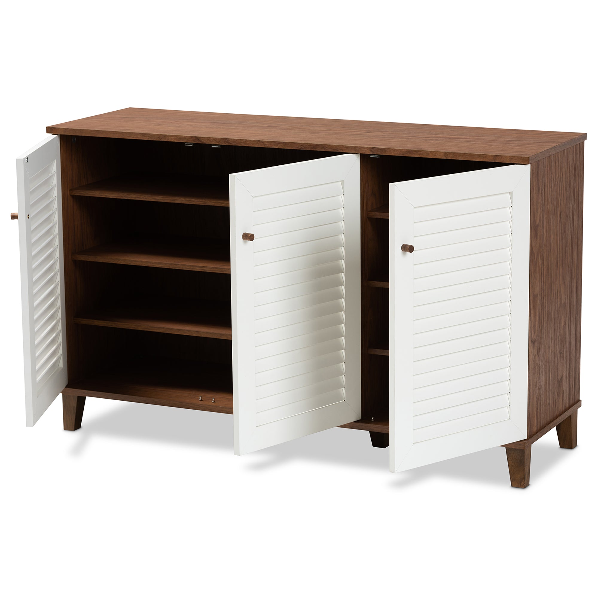 Coolidge Modern and Contemporary Walnut/White Finished 8-Shelf Wood Shoe Storage Cabinet