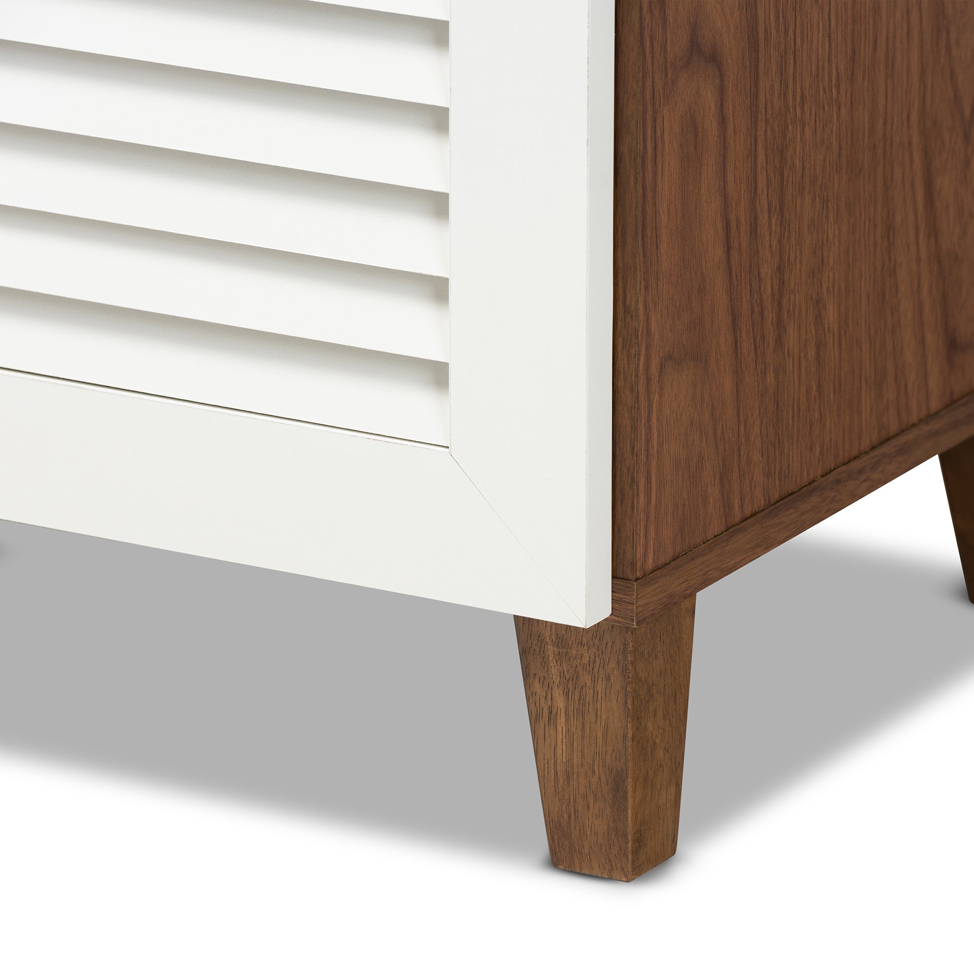 Coolidge Modern and Contemporary White and Walnut Finished 11-Shelf Wood Shoe Storage Cabinet with Drawer