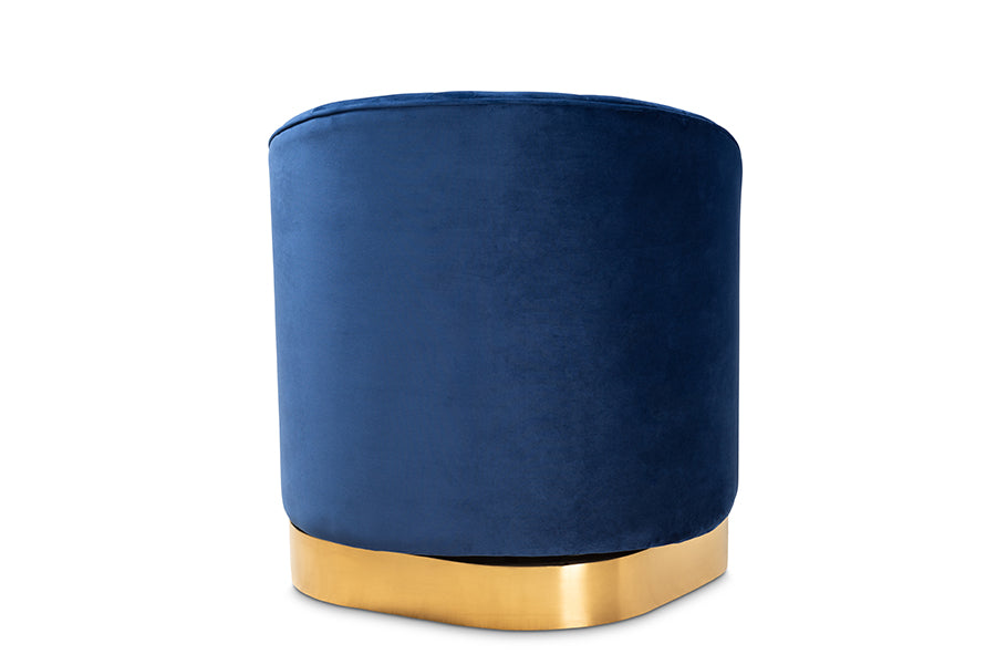 Fiore  and  Royal Blue Velvet Fabric Upholstered Brushed Gold Finished Swivel Accent Chair