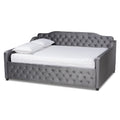 Freda Transitional and Contemporary Grey Velvet Fabric Upholstered and Button Tufted Full Size Daybed