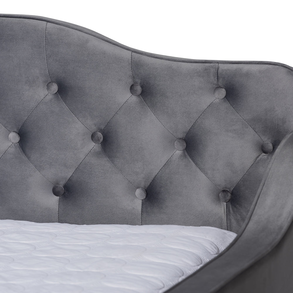 Freda Transitional and Contemporary Grey Velvet Fabric Upholstered and Button Tufted Full Size Daybed