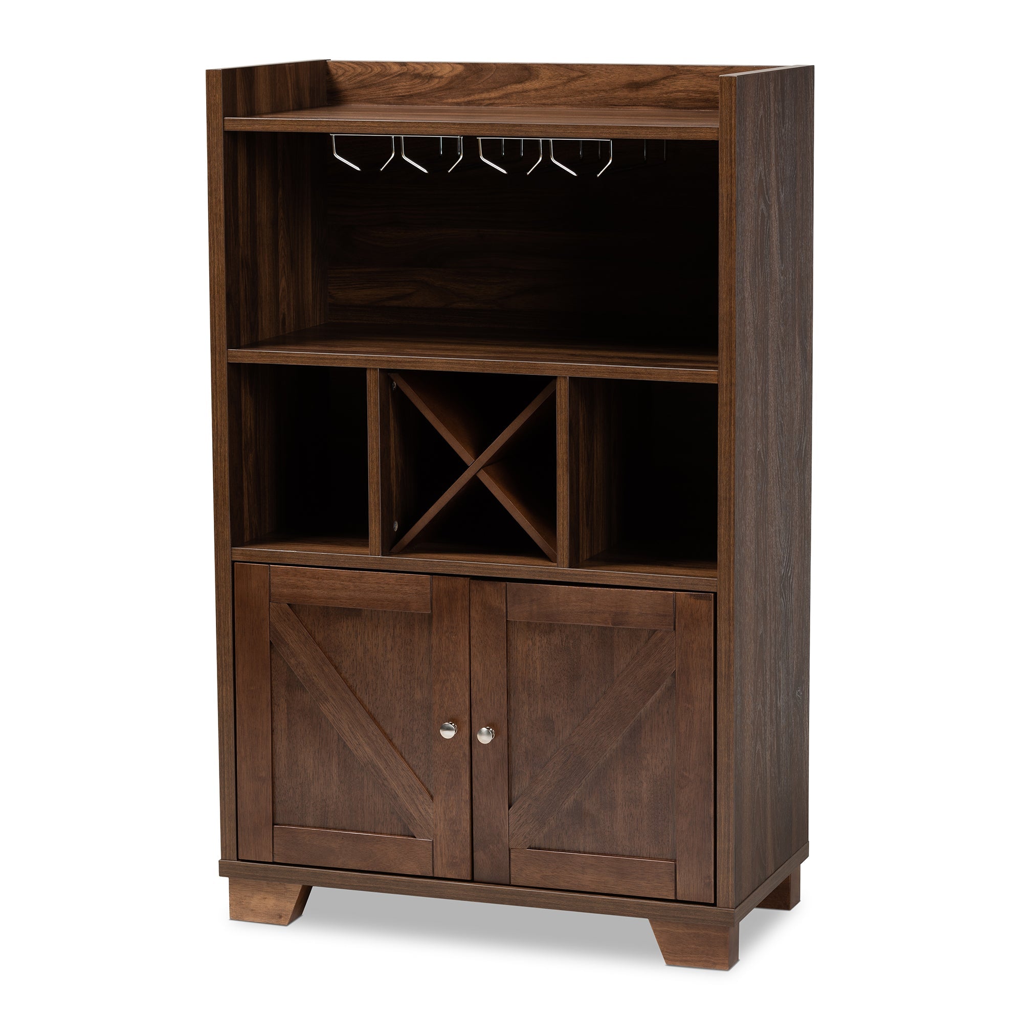 Carrie Transitional Farmhouse Walnut Brown Finished Wood Wine Storage Cabinet