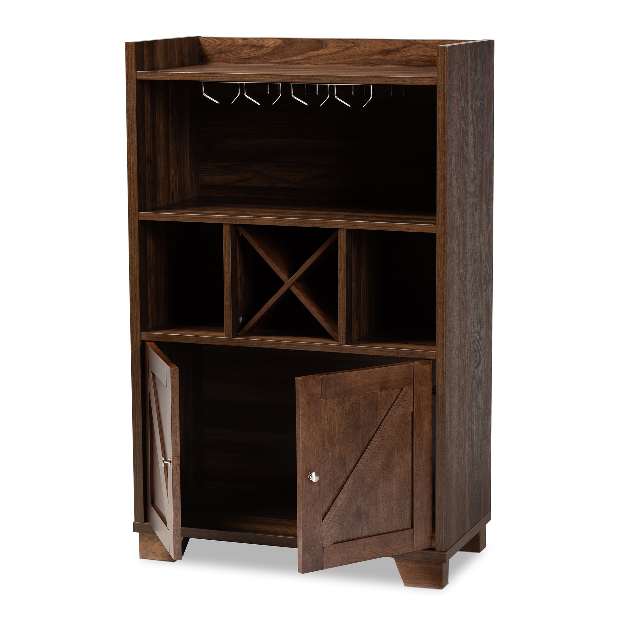 Carrie Transitional Farmhouse Walnut Brown Finished Wood Wine Storage Cabinet