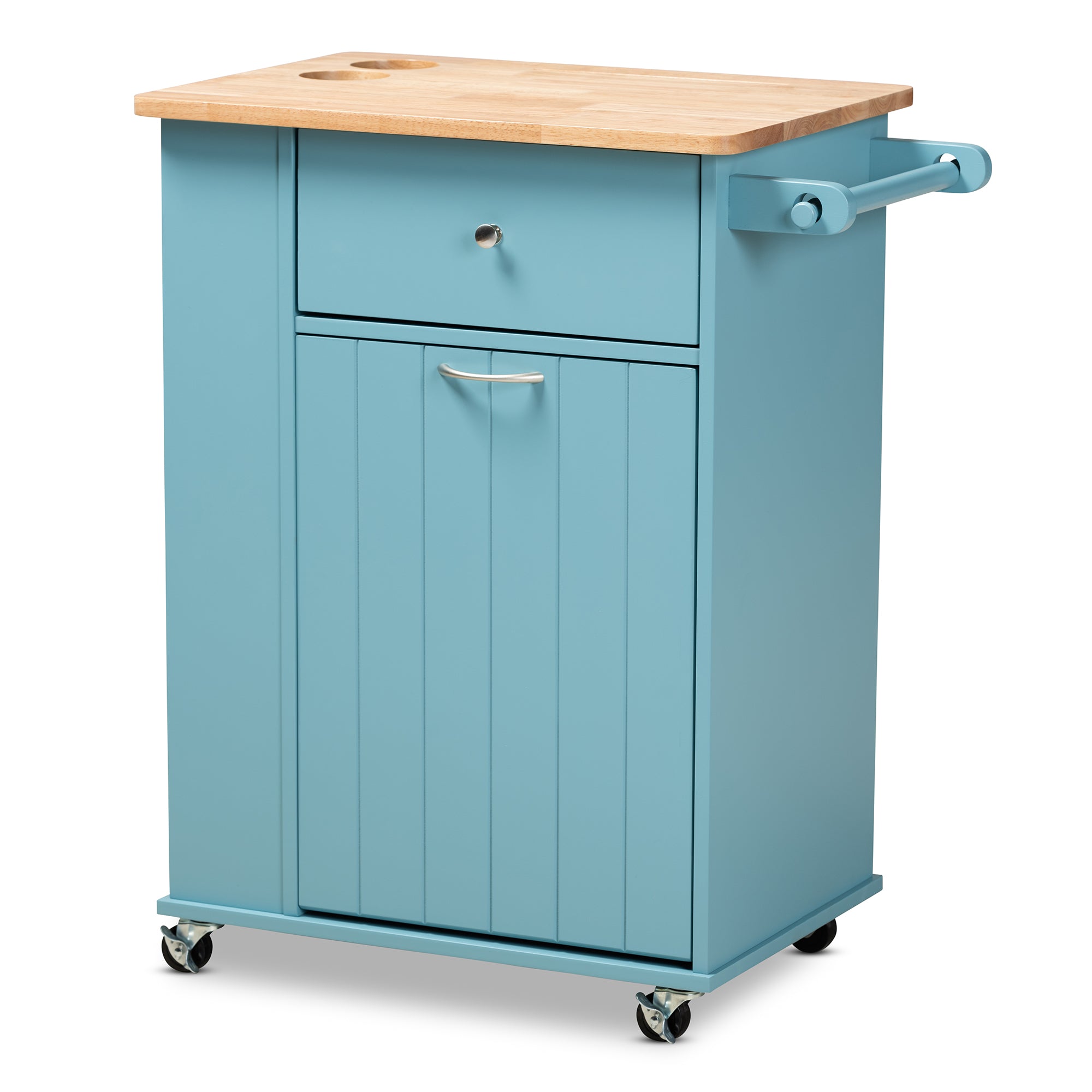 Liona Modern and Contemporary Sky Blue Finished Wood Kitchen Storage Cart