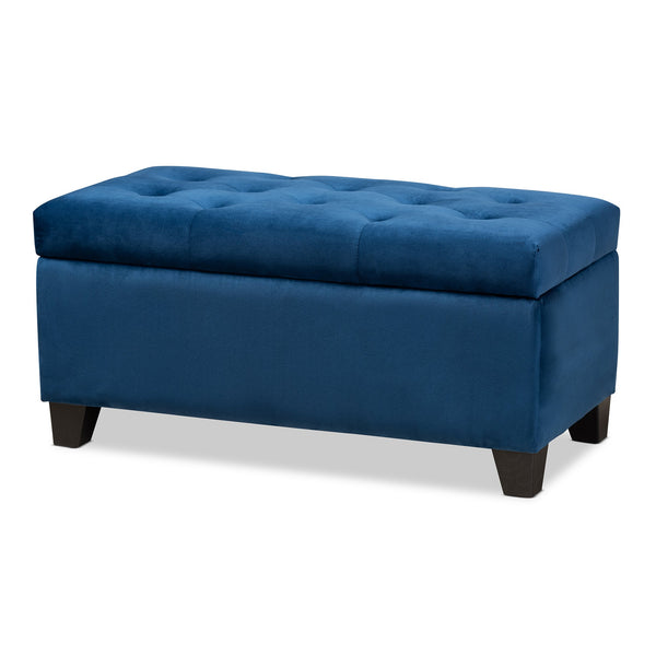 Michaela Modern and Contemporary Navy Blue Velvet Fabric Upholstered Storage Ottoman