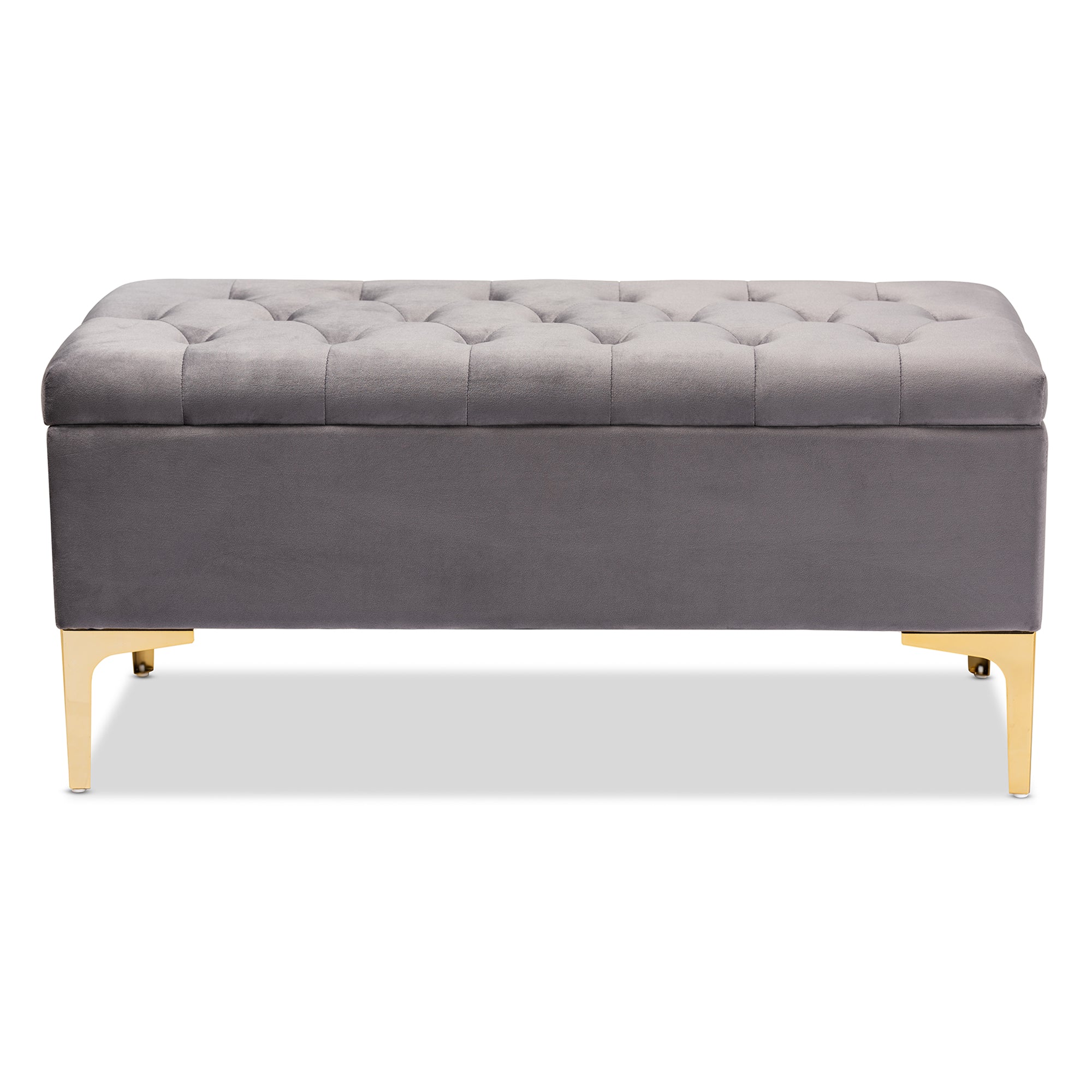 Valere and Grey Velvet Fabric Upholstered Gold Finished Button Tufted Storage Ottoman