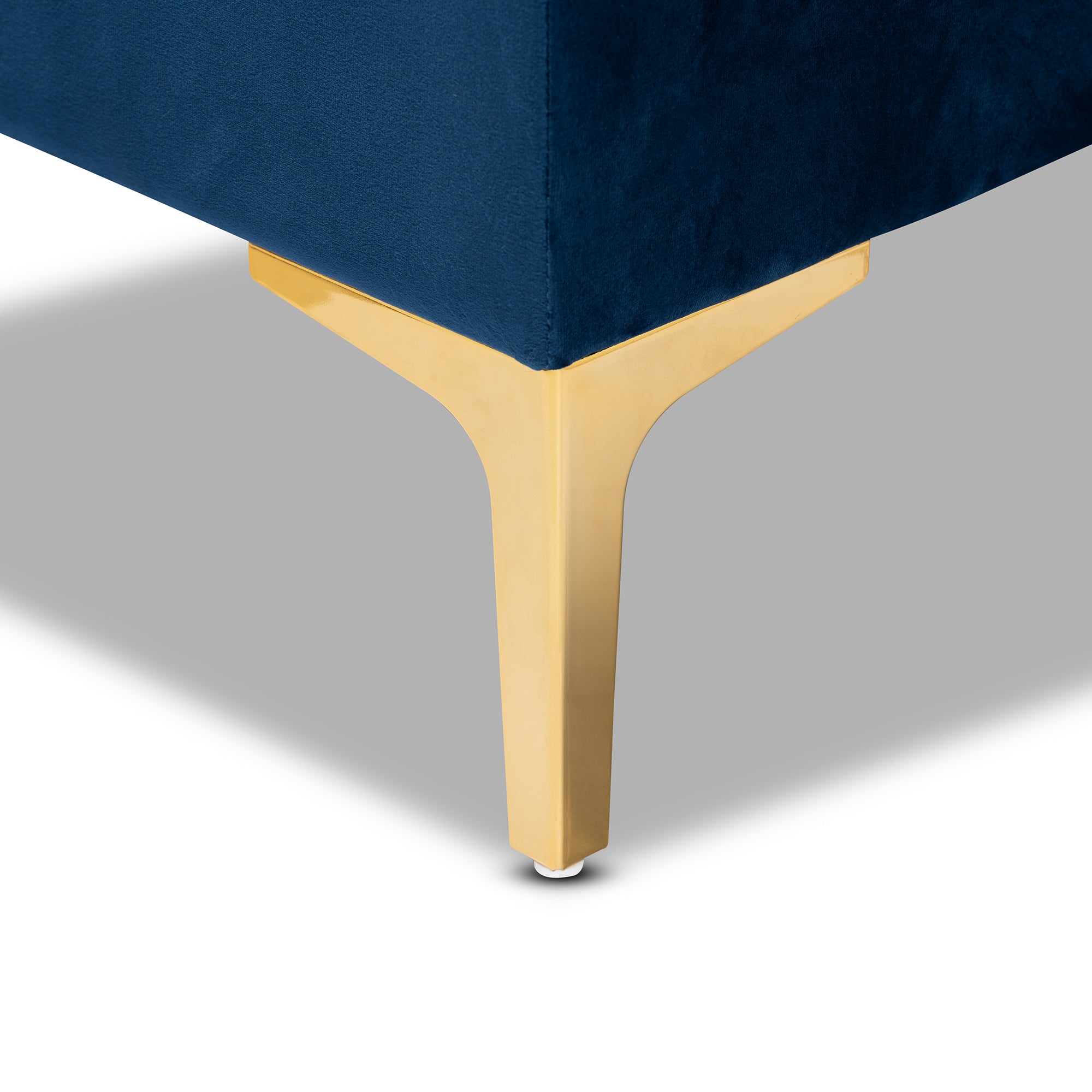 Valere and Navy Blue Velvet Fabric Upholstered Gold Finished Button Tufted Storage Ottoman