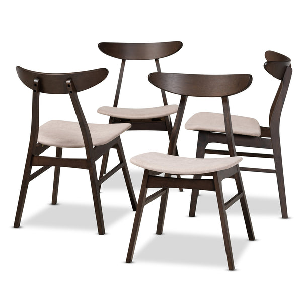 Britte Mid-Century Modern Beige Fabric Upholstered Dark Oak Brown Finished 4-Piece Wood Dining Chair Set Set