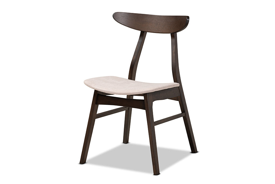 Britte Mid-Century Modern Beige Fabric Upholstered Dark Oak Brown Finished 4-Piece Wood Dining Chair Set Set