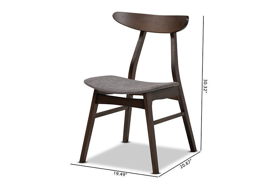 Britte Mid-Century Modern Dark Grey Fabric Upholstered Dark Oak Brown Finished 4-Piece Wood Dining Chair Set Set