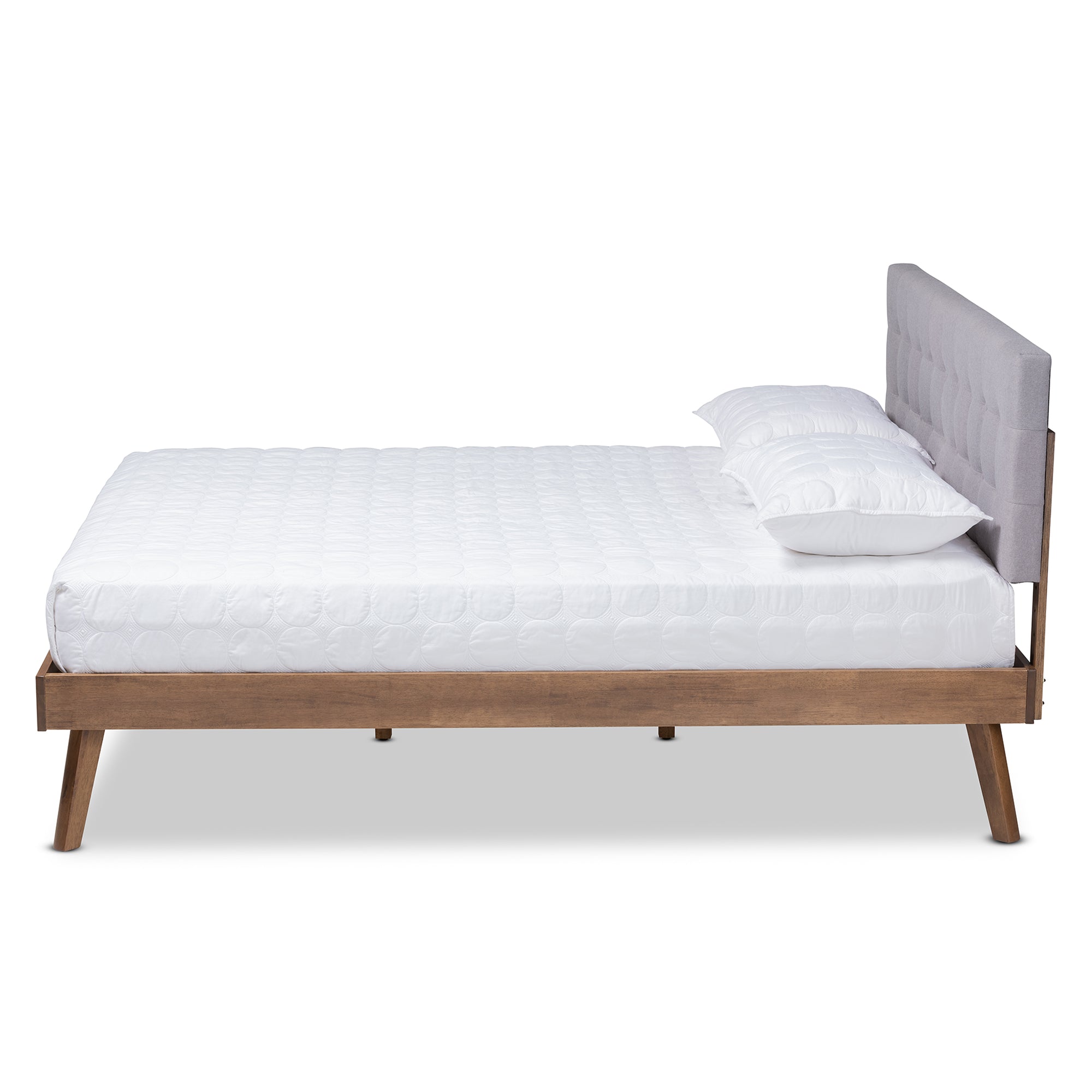 Devan Mid-Century Light Grey Walnut Brown Finished Queen Size Bed