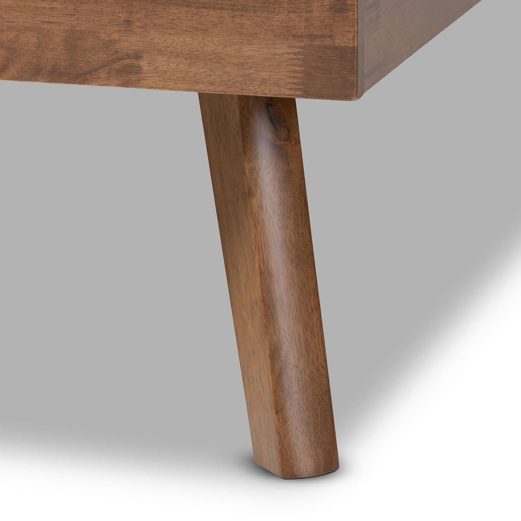 Devan Mid-Century Modern Dark Grey Fabric Upholstered Walnut Brown Finished Wood Queen Size Platform Bed