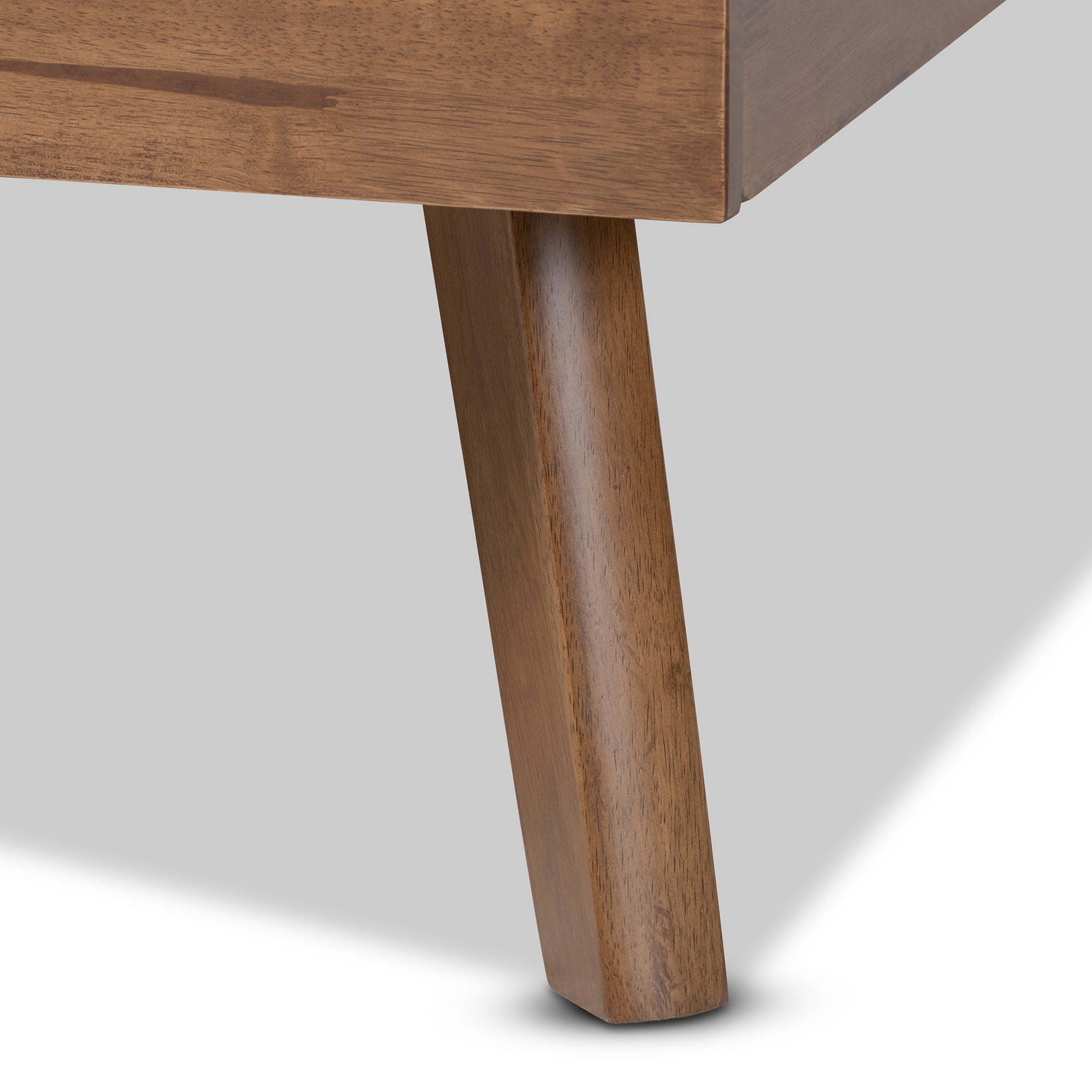 Alke Mid-Century Modern Light Grey Fabric Upholstered Walnut Brown Finished Wood Queen Size Platform Bed