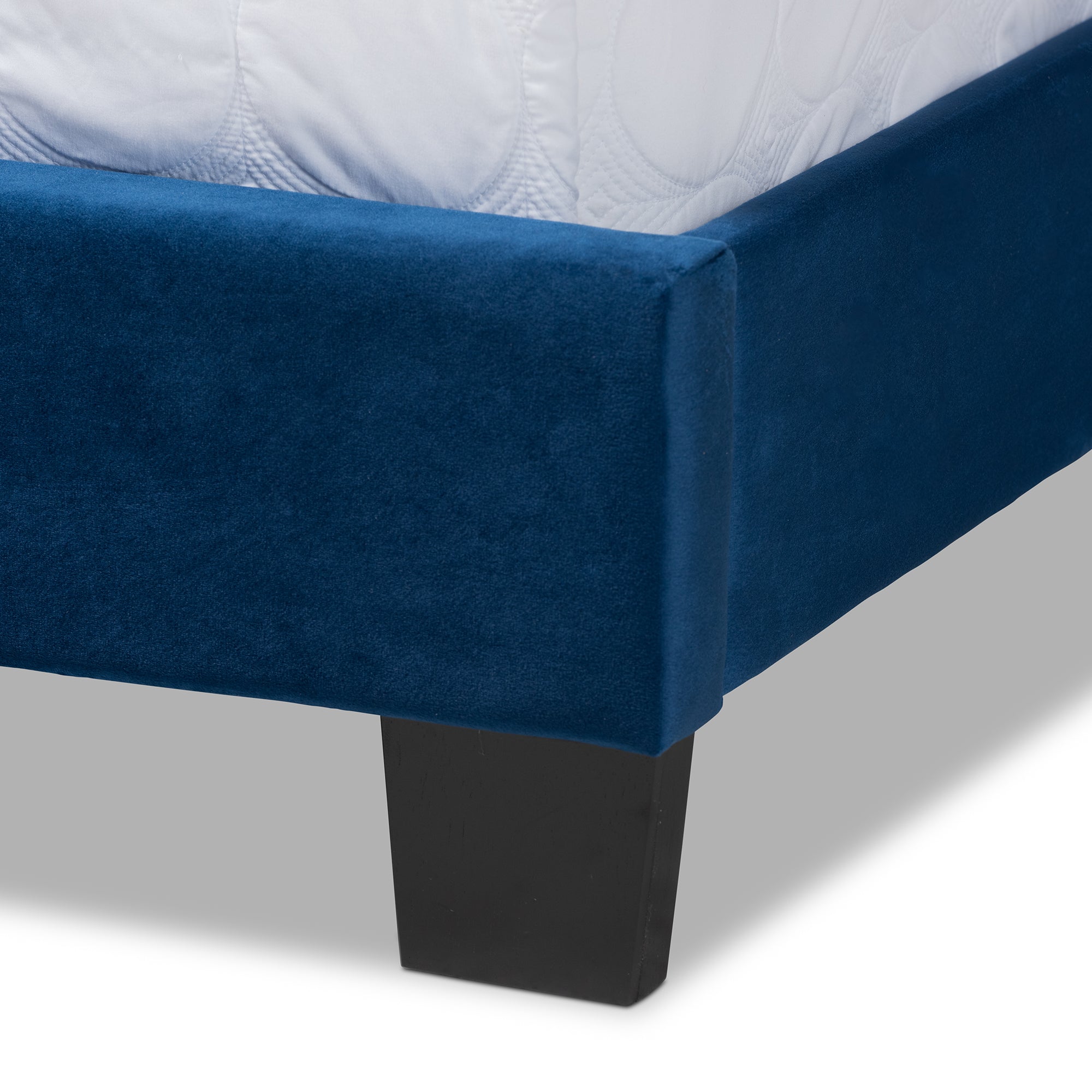 Clare Navy Blue Velvet Fabric Upholstered King Size Panel Bed with Channel Tufted Headboard