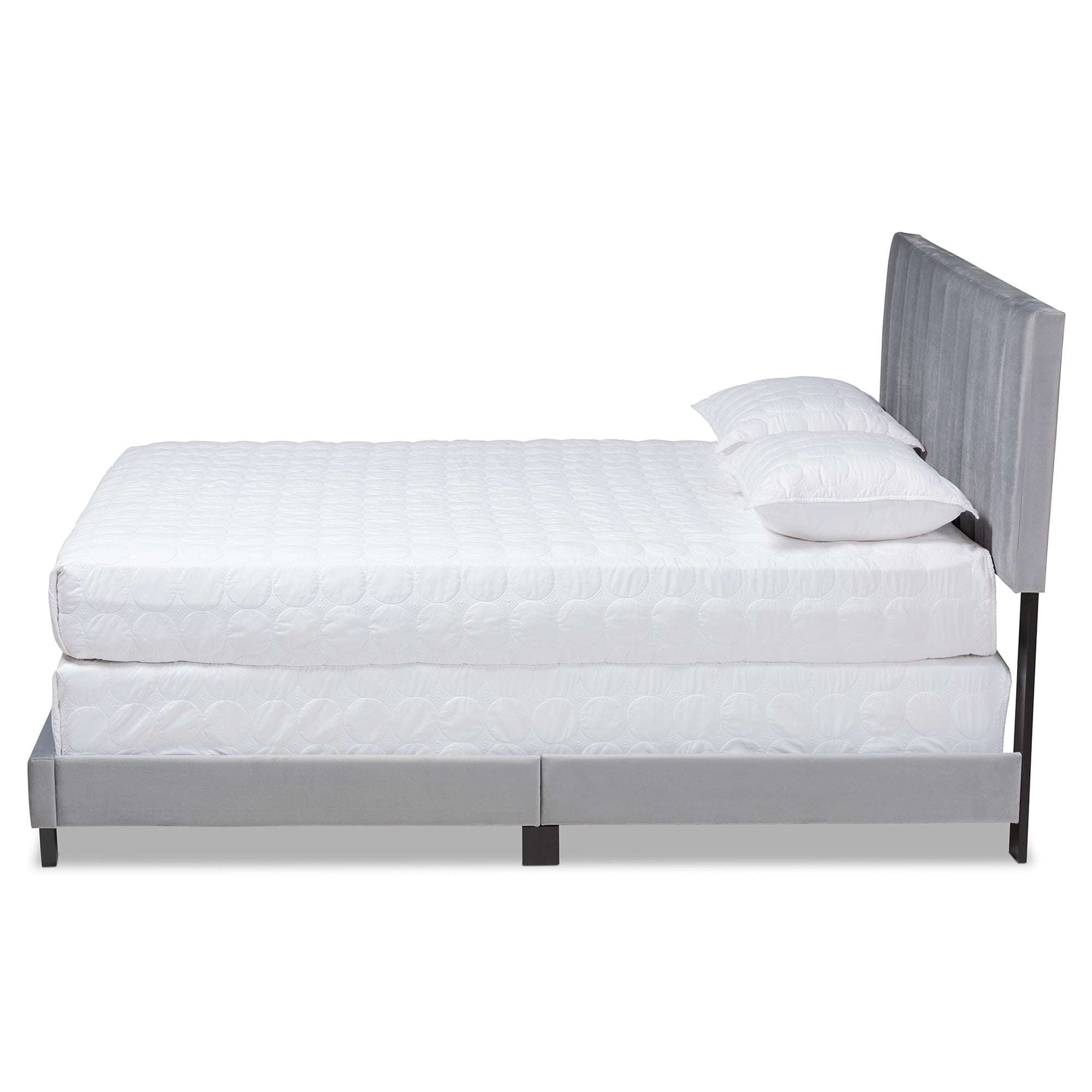 Clare King Size Bed Grey Velvet with Tufted Headboard