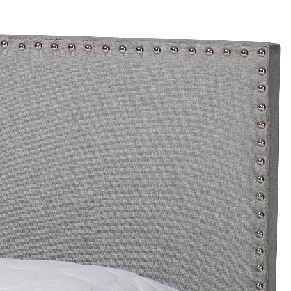 Ramon Beige Linen Fabric Upholstered Full Size Panel Bed with Nailhead Trim